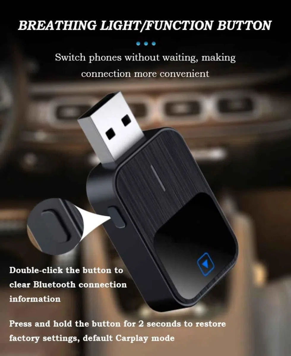 Bezprzewodowy adapter CarPlay i samochodowy do pilota 2017 2018 2019 2020 2021 2022 2023 2024 samochody z przewodowym CarPlay/Auto, 2 w 1 Plug and Play Dongle, szybkie Wi-Fi 5 GHz