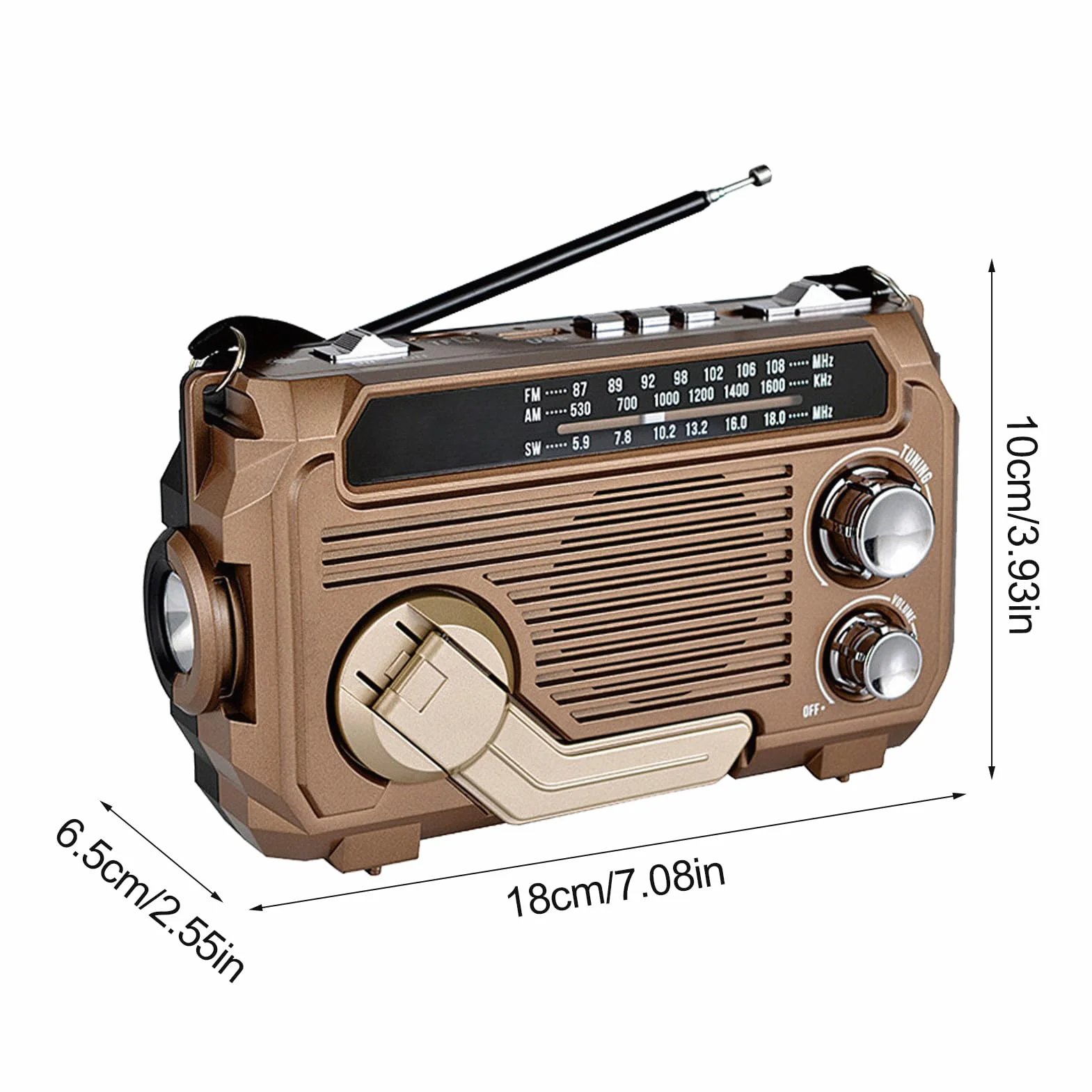 Radio z korbą słoneczną, radio z korbą | Przenośna latarka radiowa na baterię słoneczną z korbą ręczną,Bezprzewodowe radio survivalowe z 3-kierunkowym ładowaniem i latarką do użytku wewnątrz i na zewn