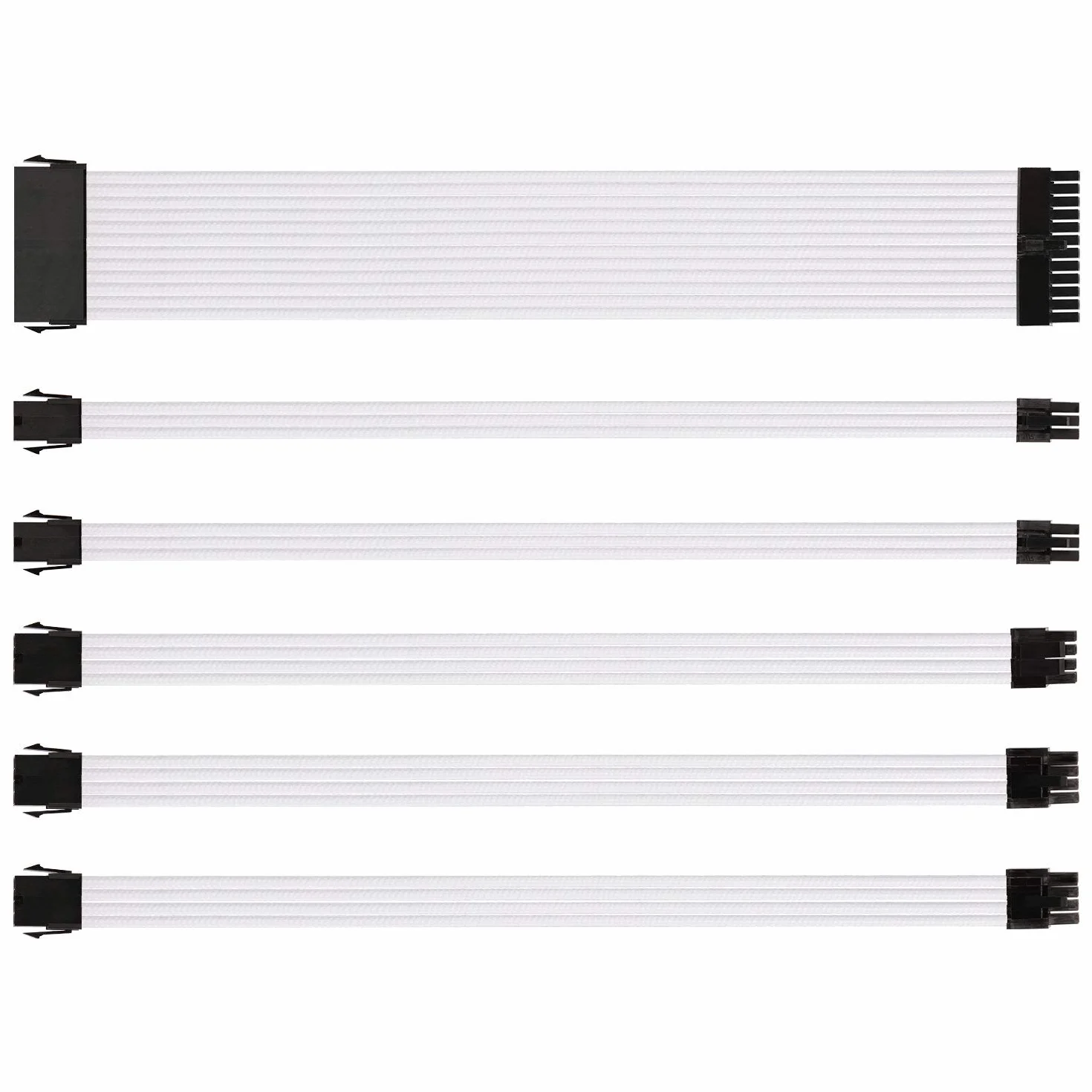 J&D ATX kabel zasilający, 6 opakowań ATX Sleeved Cable - zestaw przedłużający kabel, 18AWG 30 cm, przedłużenie kabla do zasilania 24-pinowe, 8 pinów, 6 P (4+4) pin (6+2) P, przedłużenie kabla PSU z