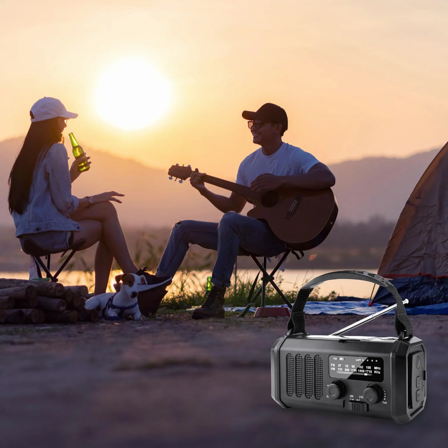 Radio Korbowe 20000mAh Akumulator Ładowalne AM/FM Przenośne Solarne Dynamo Latarka LED Alarm SOS Kompas Czarny