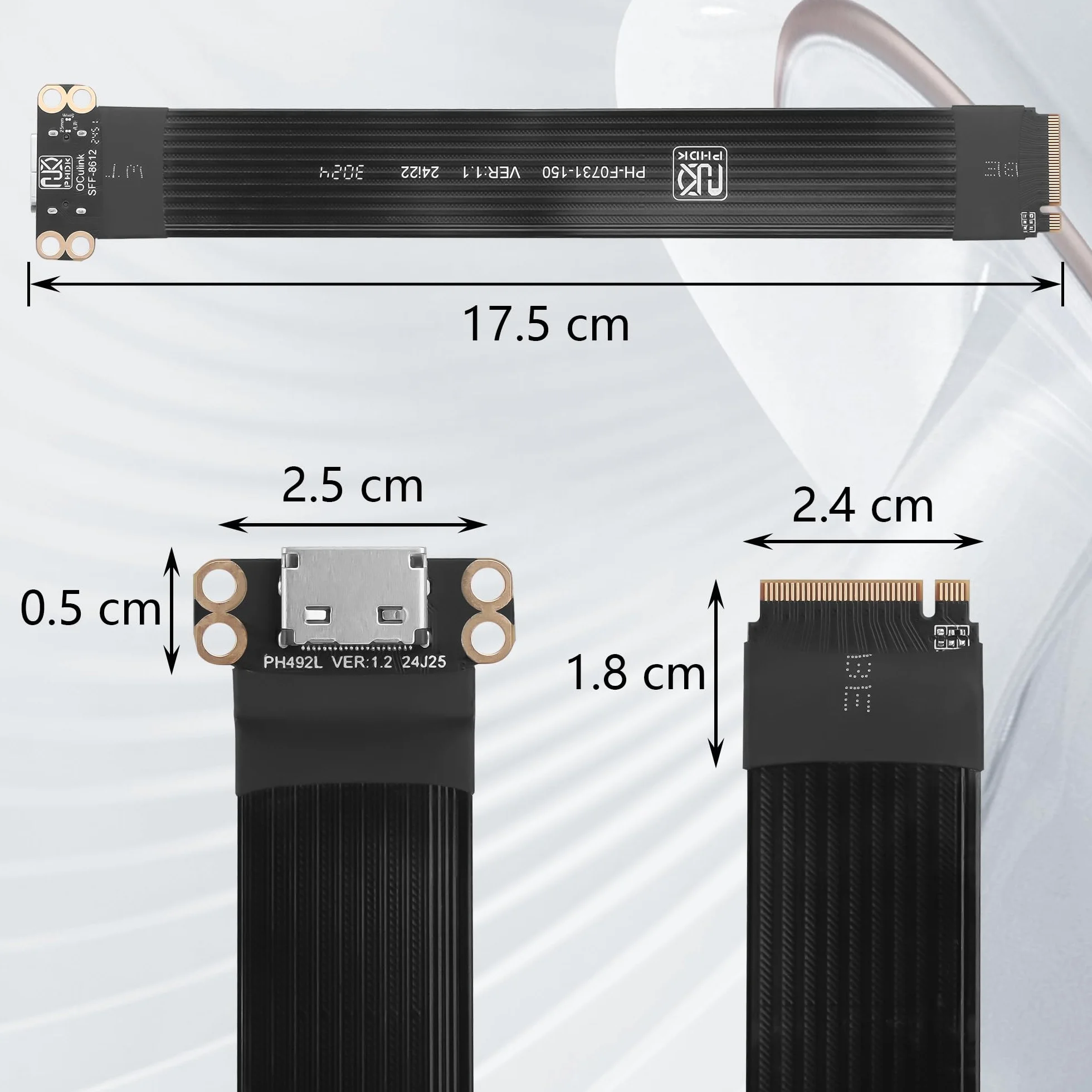 GINTOOYUN PCI-E4.0 M.2 NVME do Oculink SFF-8611/8612 kabel adaptera M.2 M-Key 2280 NGFF do Oculink SFF-8611 SFF-8612 żeński kabel hosta do laptopów, eGPU itp. (6,89 cala)