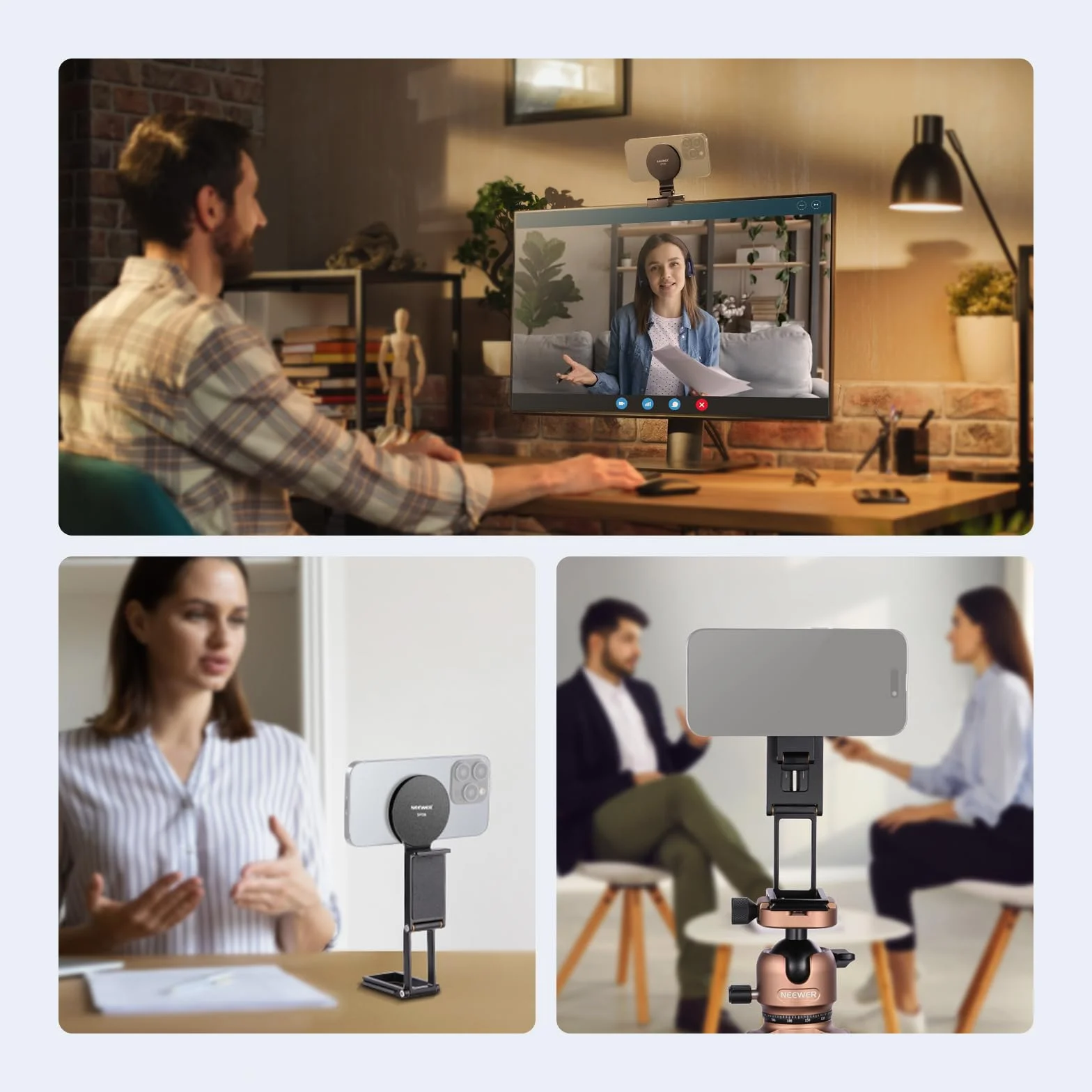 Neewer Uchwyt na kamerę ciągłą do monitora stacjonarnego, magnetyczny potrójnie składany uchwyt na kamerę biurkową z podstawą typu Arca, kompatybilny z MagSafe iMac Desktop Mac, laptopem Samsung, SP08