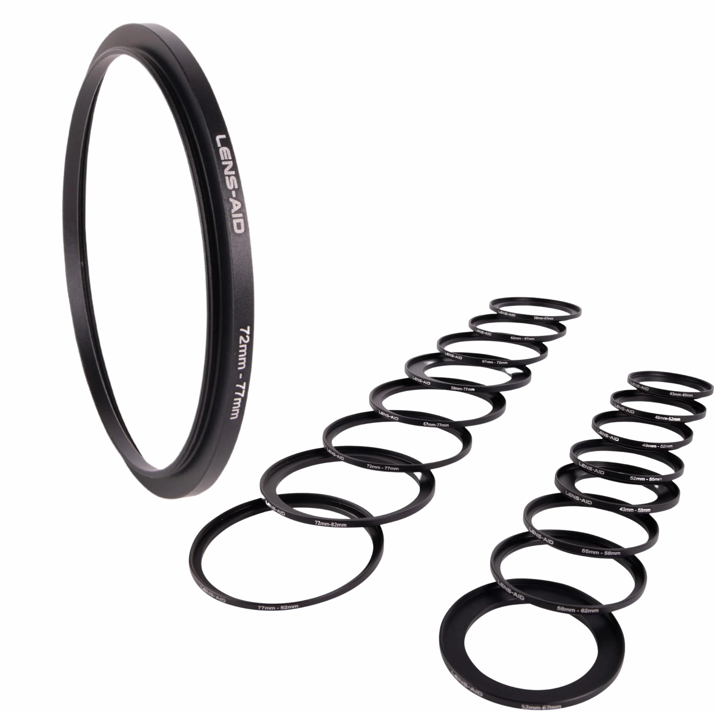Lens-Aid Step Up Ring 62-77 mm do obiektywu aparatu: adapter filtra z metalu do ND, UV, filtra polaryzacyjnego itp. - Pierścień adaptera kompatybilny z Sony Canon Nikon Fujifilm Olympus Pentax Leica