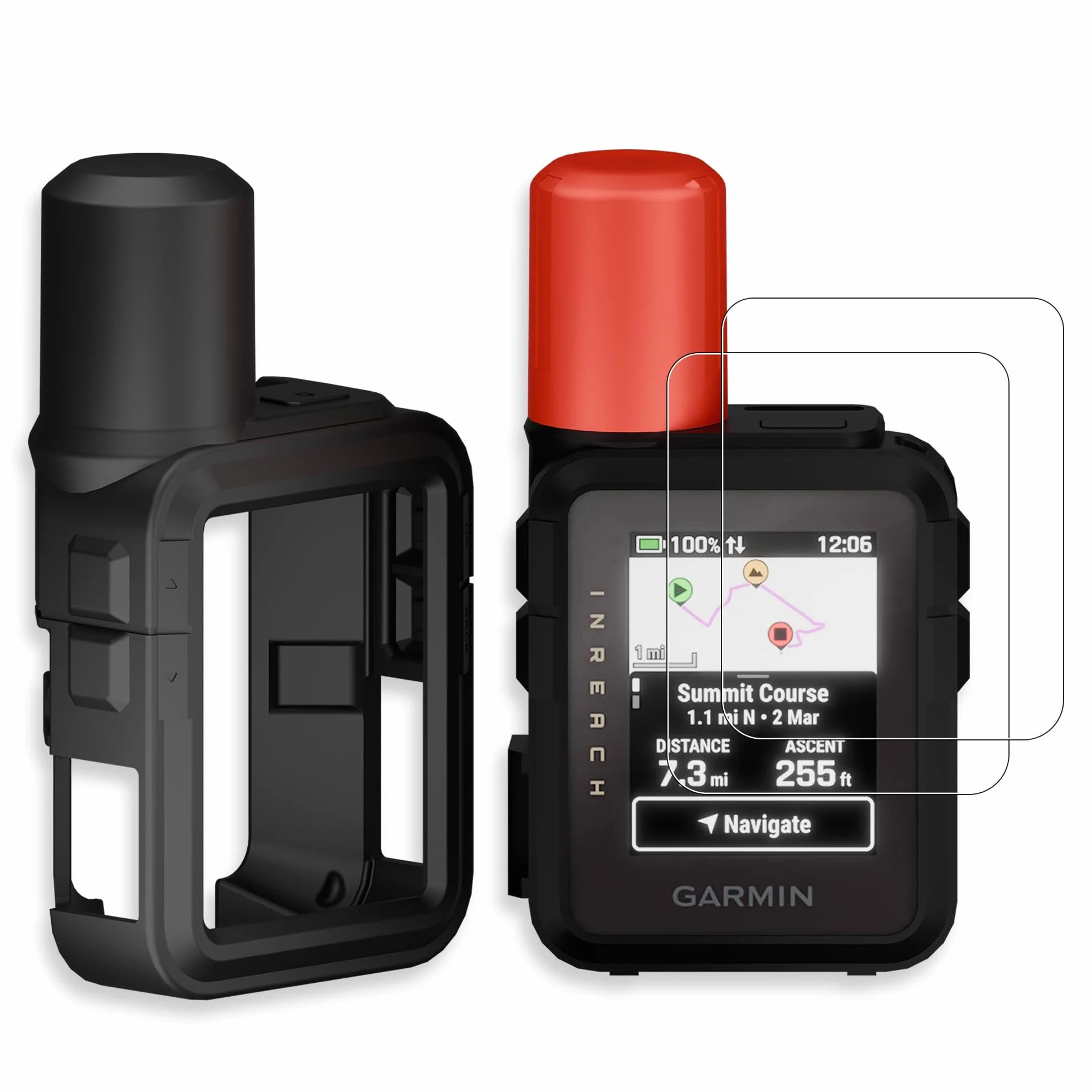 [3-PAK] Etui silikonowe x1, HD-Przezroczysta folia ochronna ze szkła hartowanego 48 mm x2 dla Garmin inReach Mini 3, odporna na wstrząsy, antystatyczna, antypoślizgowa, trwała
