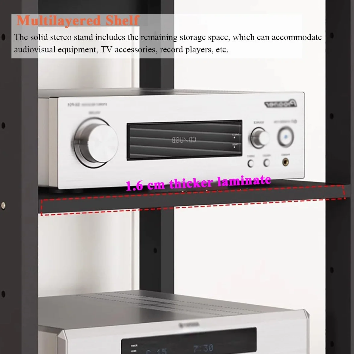 Szafka na sprzęt audio, 5-poziomowa szafka stojąca na komponenty stereo, stojak audio-wideo, jednostka multimedialna, półka gramofon, półki do przechowywania płyt, wysokie centrum rozrywki(Red)
