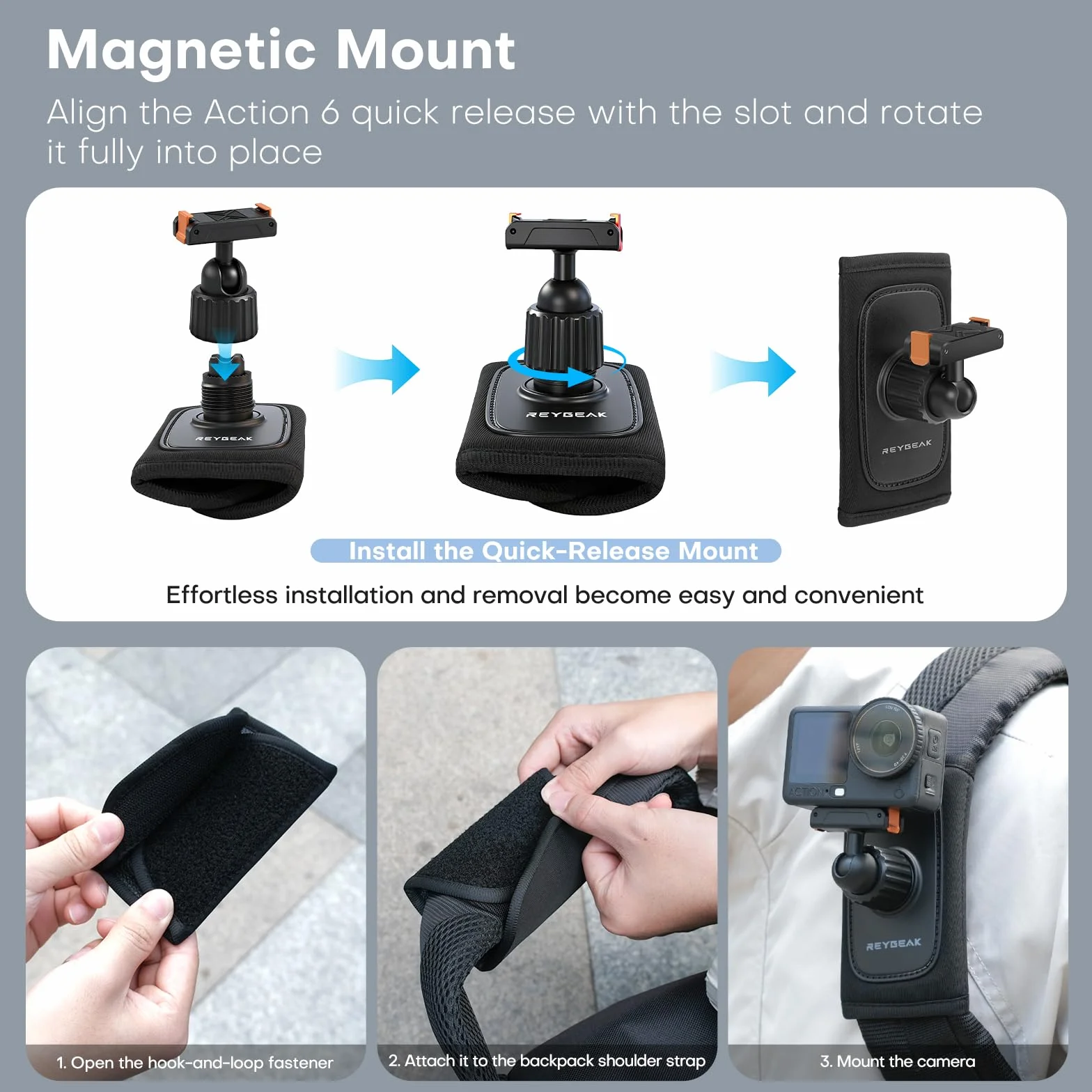 REYGEAK Uchwyt na ramię do plecaka DJI OSMO Action 6/OSMO Nano, z regulowaną wyściółką na ramię, systemem mocowania paska (do Action 6/Nano)