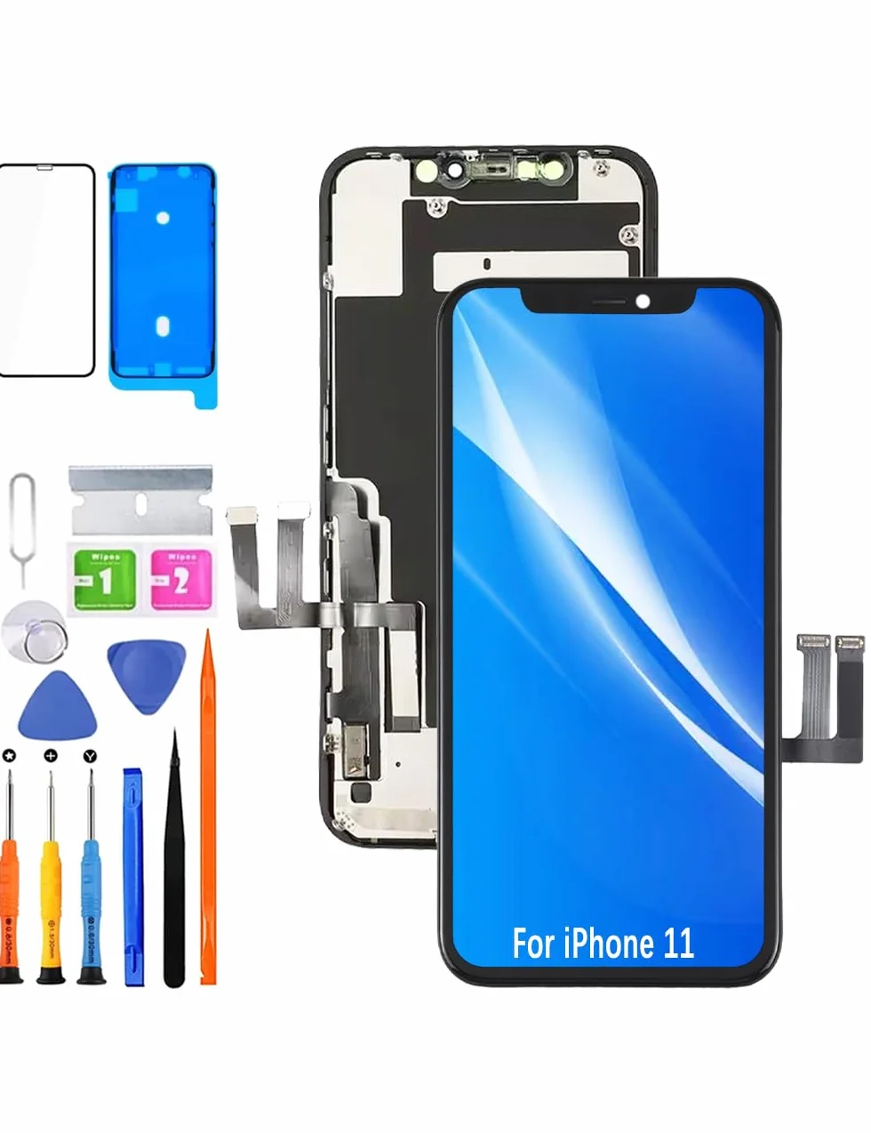 Wyświetlacz do iPhone 11 LCD zamiennik ekranu FHD ekran dotykowy 3D Touch Face ID Digitizer ramka montażowa, wodoodporny klej, zestawy naprawcze
