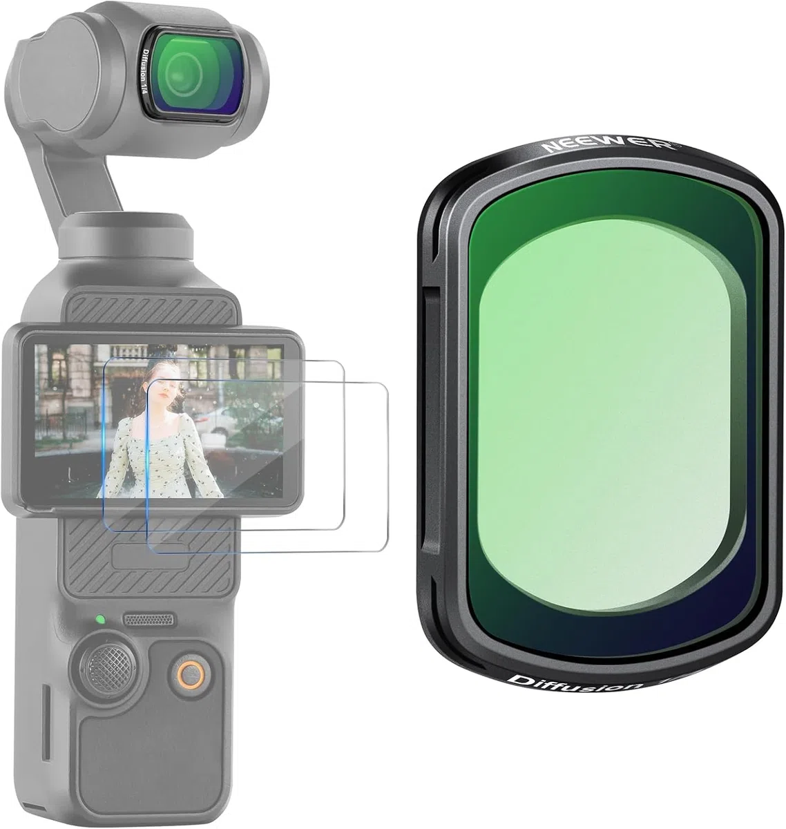 NEEWER Magnetyczny czarny filtr dyfuzji 1/4, kompatybilny z DJI OSMO Pocket 3, filtr efektu filmowego Mist Dreamy Cinematic Effect z ultracienką ramą i wielowarstwowym szkłem optycznym HD, 2
