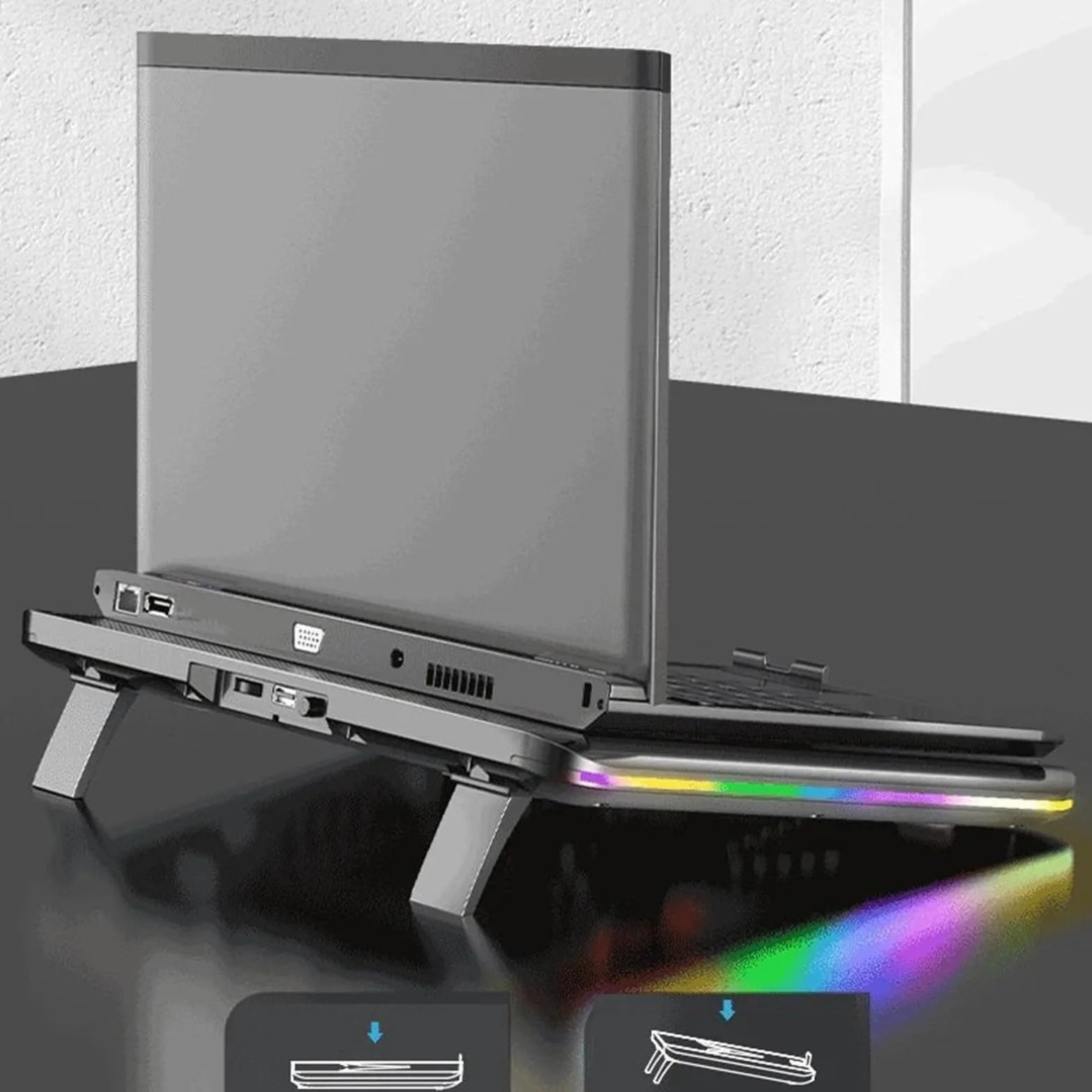Podkładka chłodząca pod laptopa Oświetlenie RGB Podkładka chłodząca do laptopa Dwa wentylatory 3200 obr./min Cicha chłodnica Chłodzenie laptopa do gier 11-17 cali(One Fan)