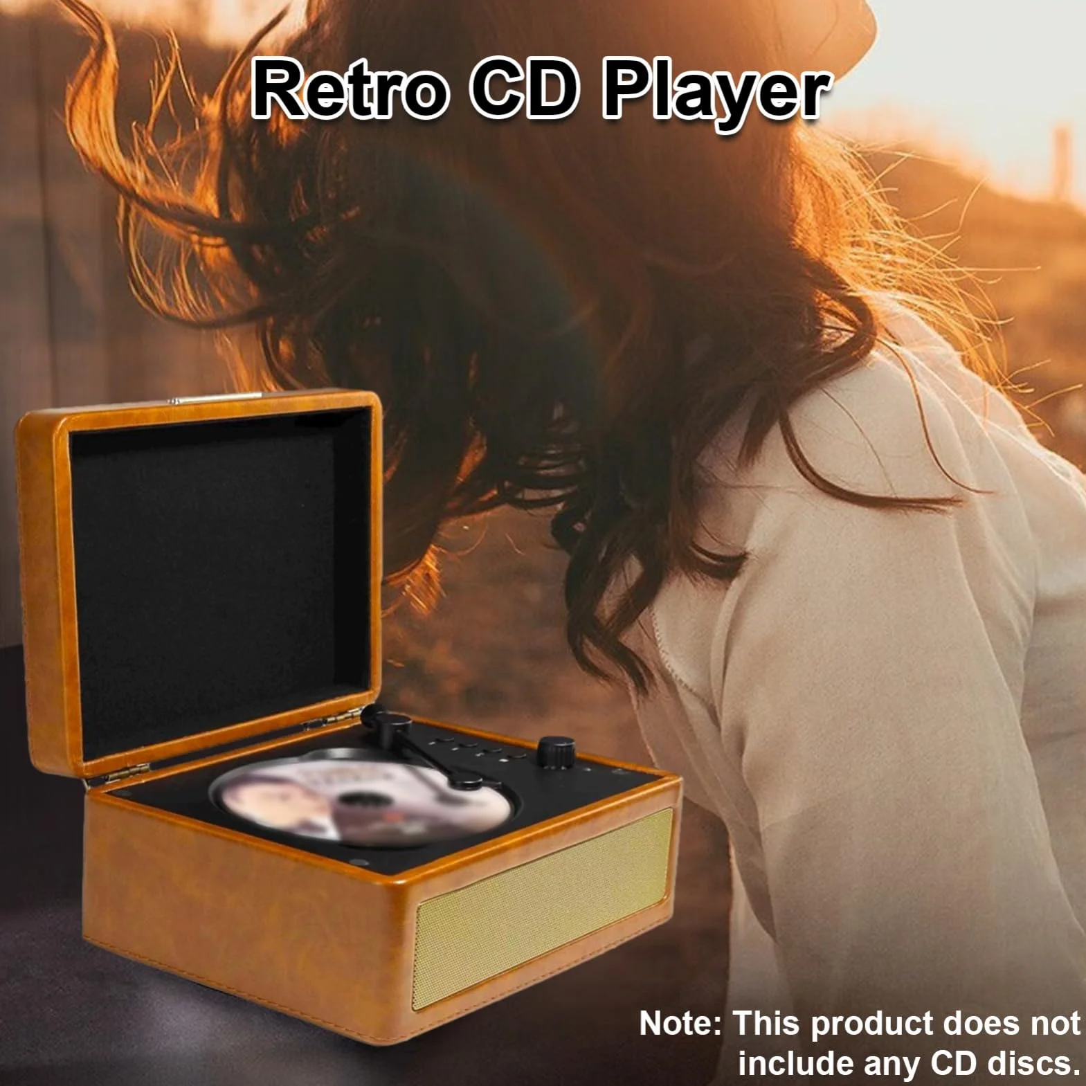 Odtwarzacz CD, Odtwarzacz Retro CD Z możliwością Wkładania Płyty w Formie Tacy Odtwarzanie Z Dysku USB Vintage Odtwarzacz CD dla Entuzjastów Muzyki i Kolekcjonerów (Khaki)