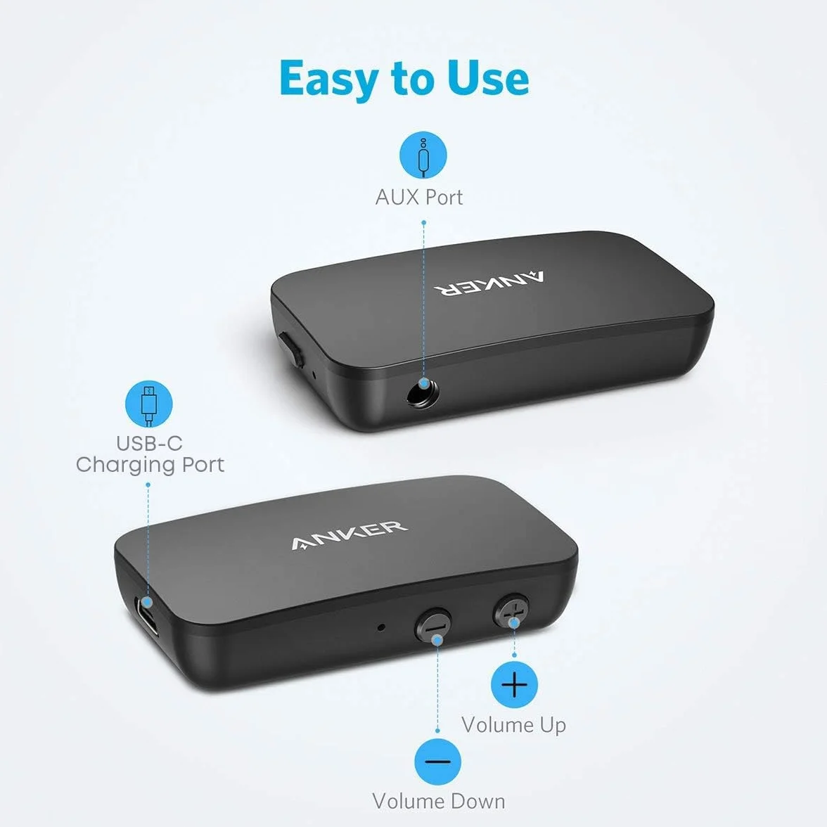 Soundsync Anker Odbiornik Bluetooth do strumieniowego przesyłania muzyki z Bluetooth 5.0, 12-godzinny czas pracy baterii, rozmowy w trybie głośnomówiącym, do samochodu, słuchawki, głośniki