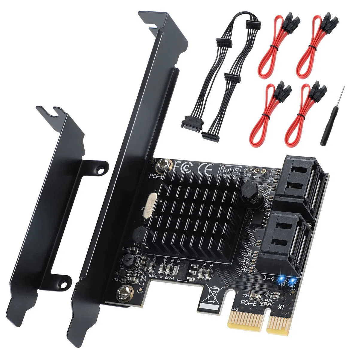 Karta kontrolera PCI-E X1 do SATA 3.0, 4-portowa karta rozszerzeń SATA III 6 Gb/s, obsługuje gniazdo PCI-Express (1 x 4X 8X 16X), obsługa SSD i HDD, dla Windows10/7/8/XP/Vista/Linux