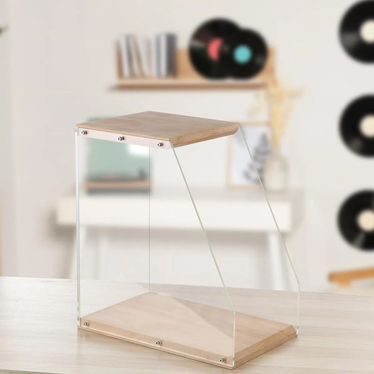 Na Płyty Winylowe Przezroczysty Akrylowy Drewniany Element Dekoracyjny | Etui Na Biurko Do Albumów Płytowych Dla Miłośników Muzyki Kolekcjonerów Wszystkich Grup Wiekowych Do Salonu Sypialni