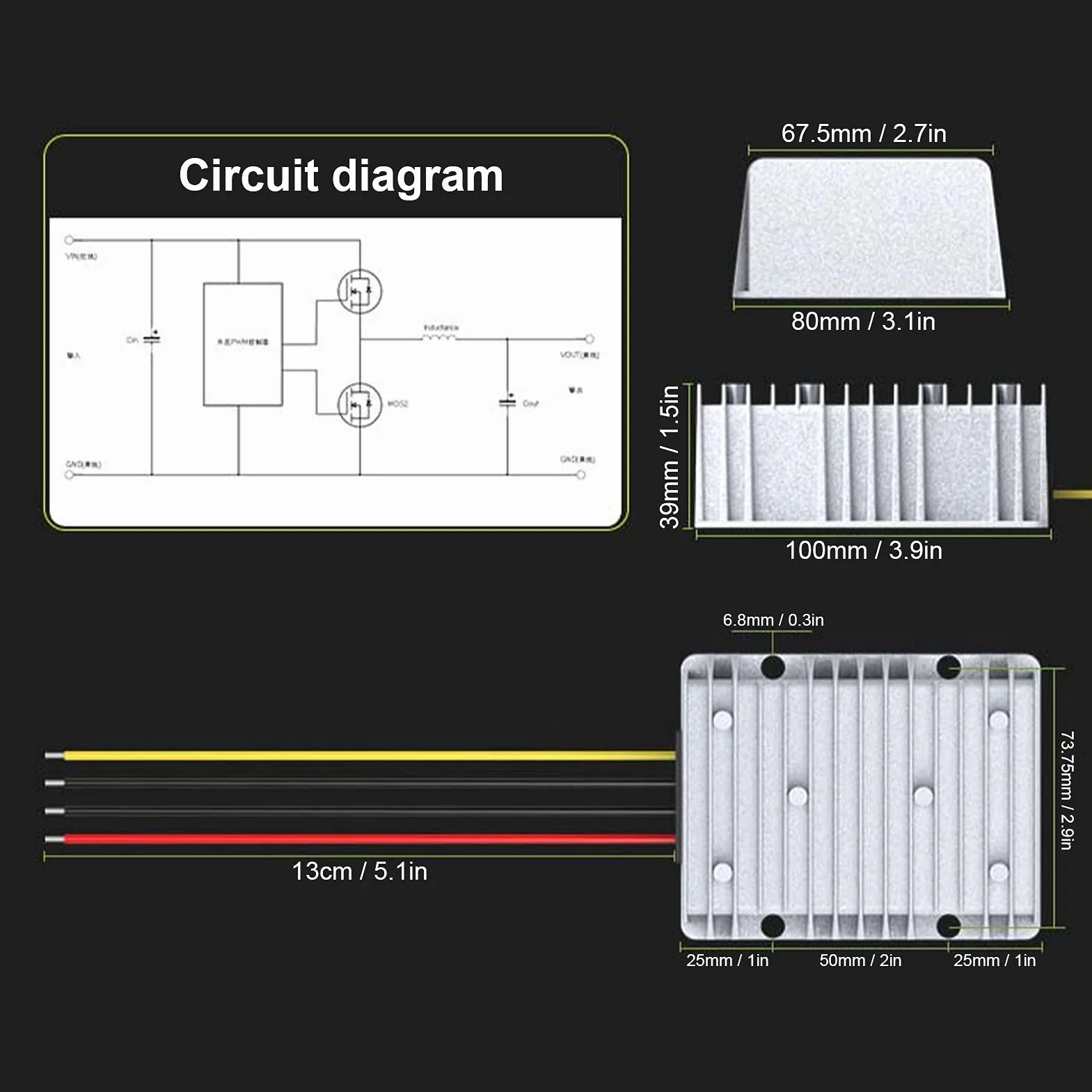 Fafeicy Konwerter DC-DC 36V 48V do 24V 30A 720W, Regulator Napięcia, Wodoodporny IP67, Aluminium