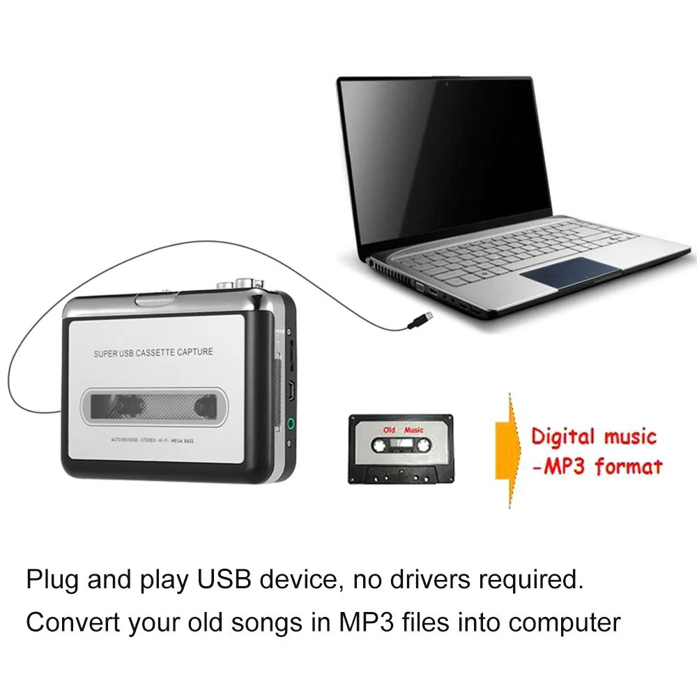 Docooler USB Converter Taśma na MP3 i kaseta Player,konwertuje kasety audio na cyfrowe kasety MP3 do nagrywania w MP3 lub Windows