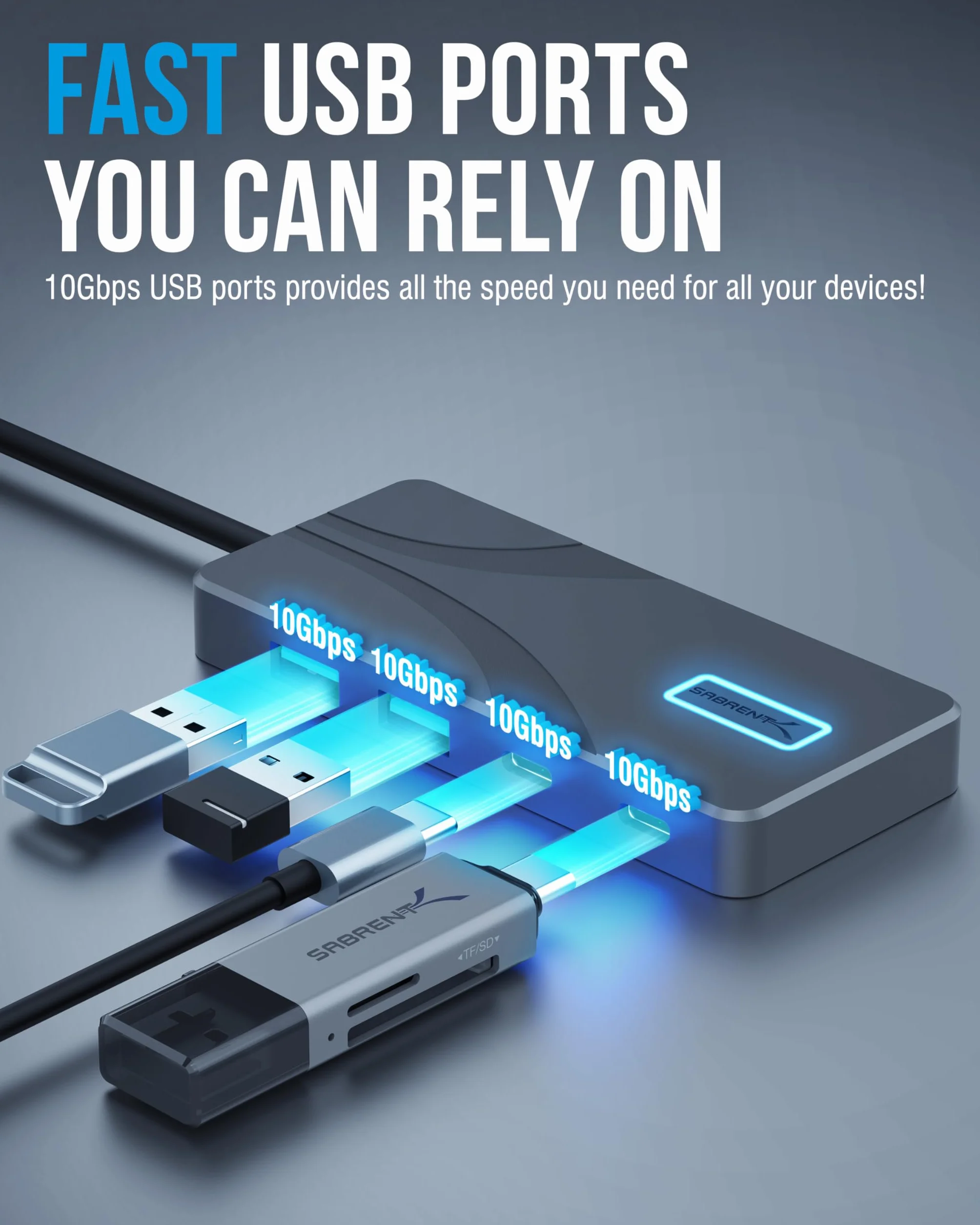 SABRENT 5-portowy hub USB typu C z portami USB 3.2 10 Gb/s, wyjście HDMI 4K, zasilanie 80 W, 2 x USB-A, 2 x USB-C, przenośna stacja dokująca do laptopów, tabletów, smartfonów, obsługa HDR/HDCP