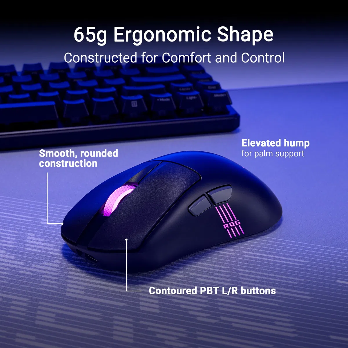 ASUS ROG Keris II Origin 64 g, ergonomiczna mysz do gier, złącze Push-Fit Switch, czujnik optyczny 42K, ROG Micro Switch II, ROG Omni Receiver, 5 programowalnych przycisków, czarny