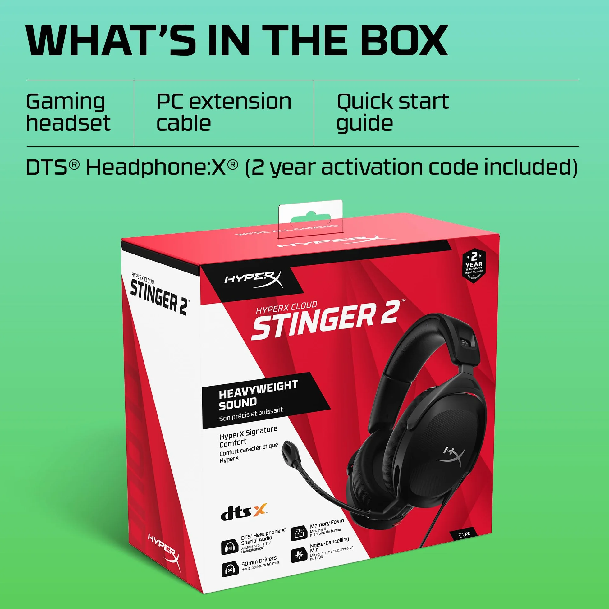 HYPERX Cloud Stinger 2 nauszny zestaw słuchawkowy z mikrofonem 50 mm PC czarny