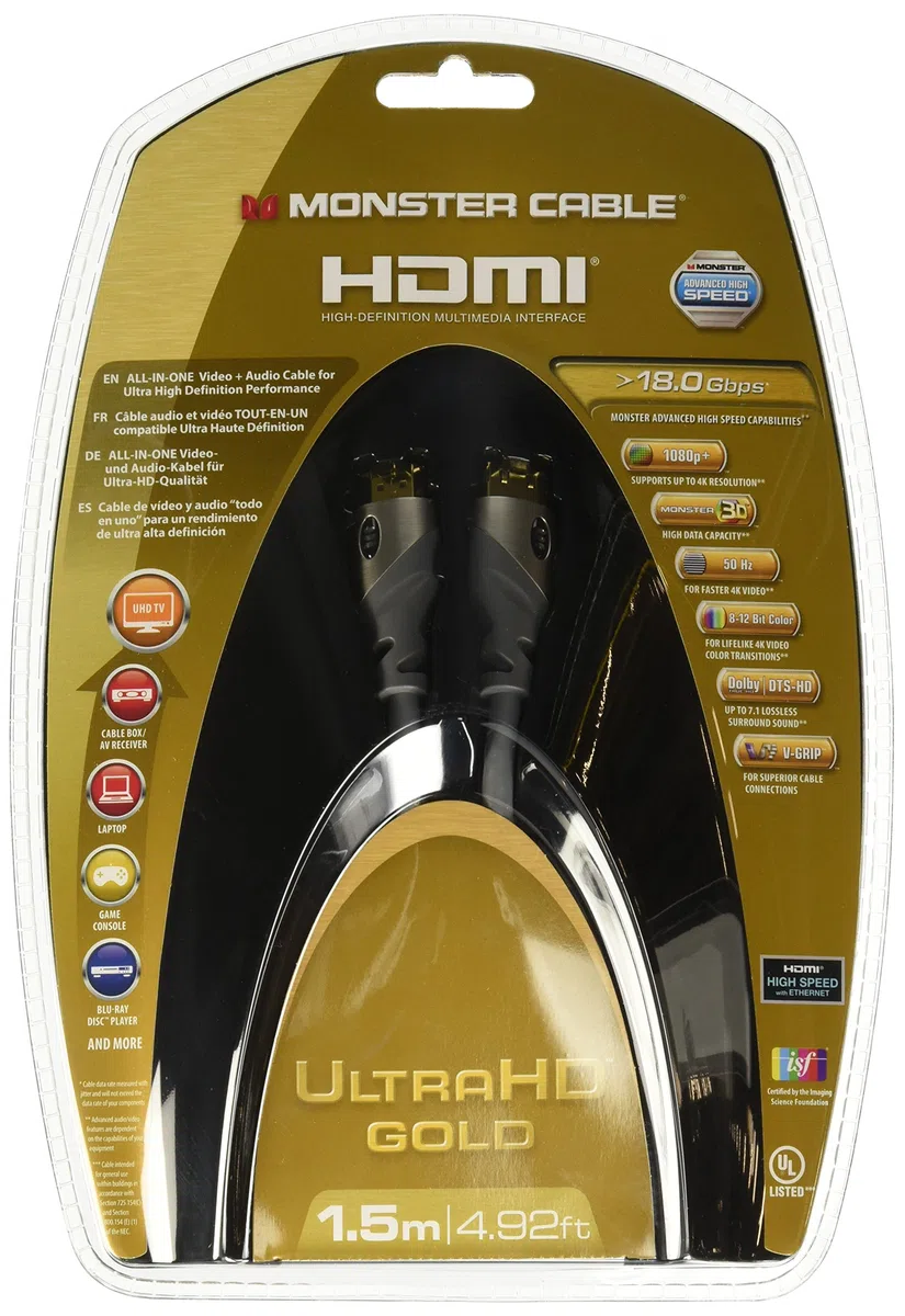 Monster Gold Advanced High Speed kabel HDMI z Ethernetem - 1,5 m długość