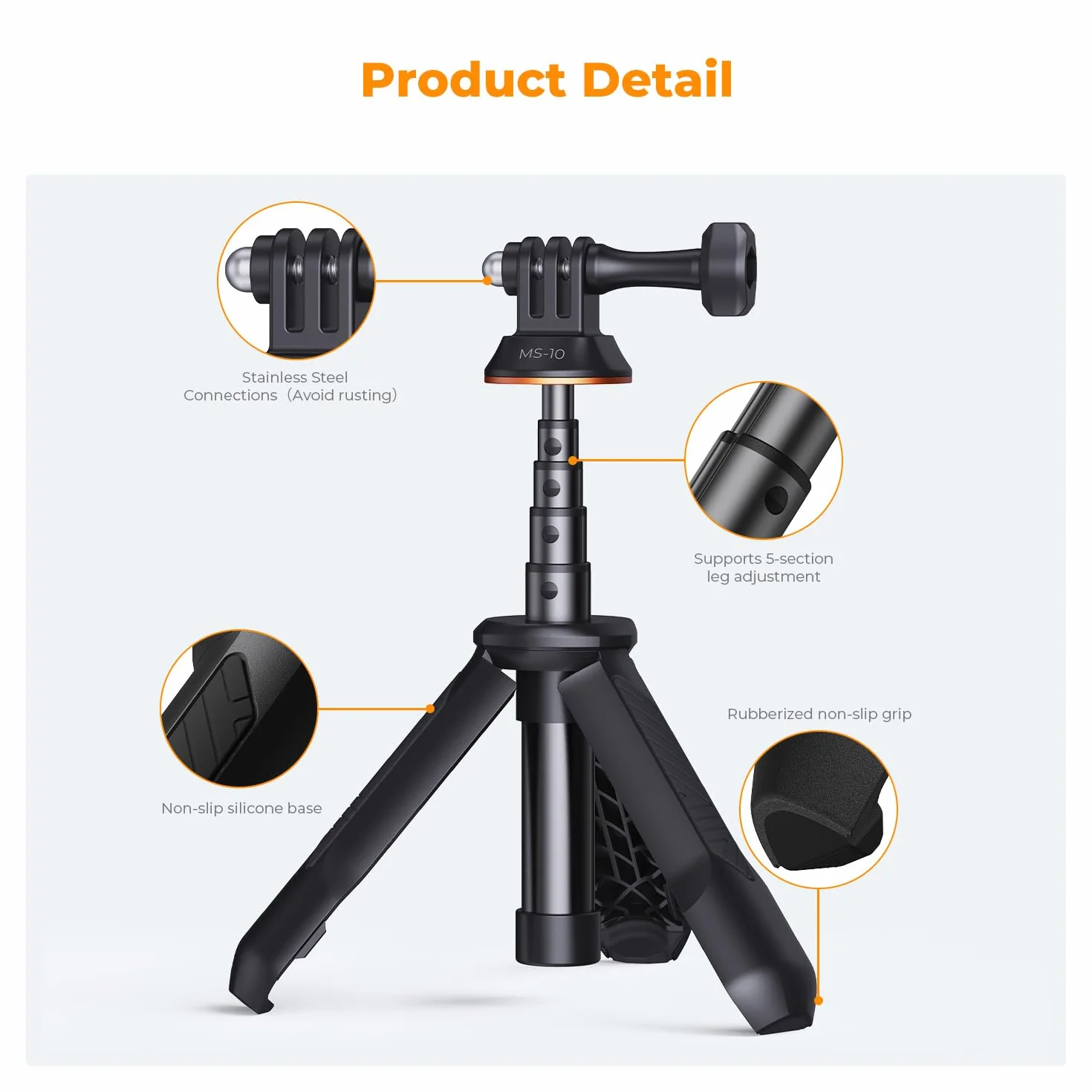 K&F Concept Statyw do selfie Stick 33,5 cm, przenośny uchwyt do GoPro Hero 13/12/11/10/9/8/Max, DJI Osmo Action 5/4/3/2/1, Insta360 X5/X4/X3/Ace Pro, czarny