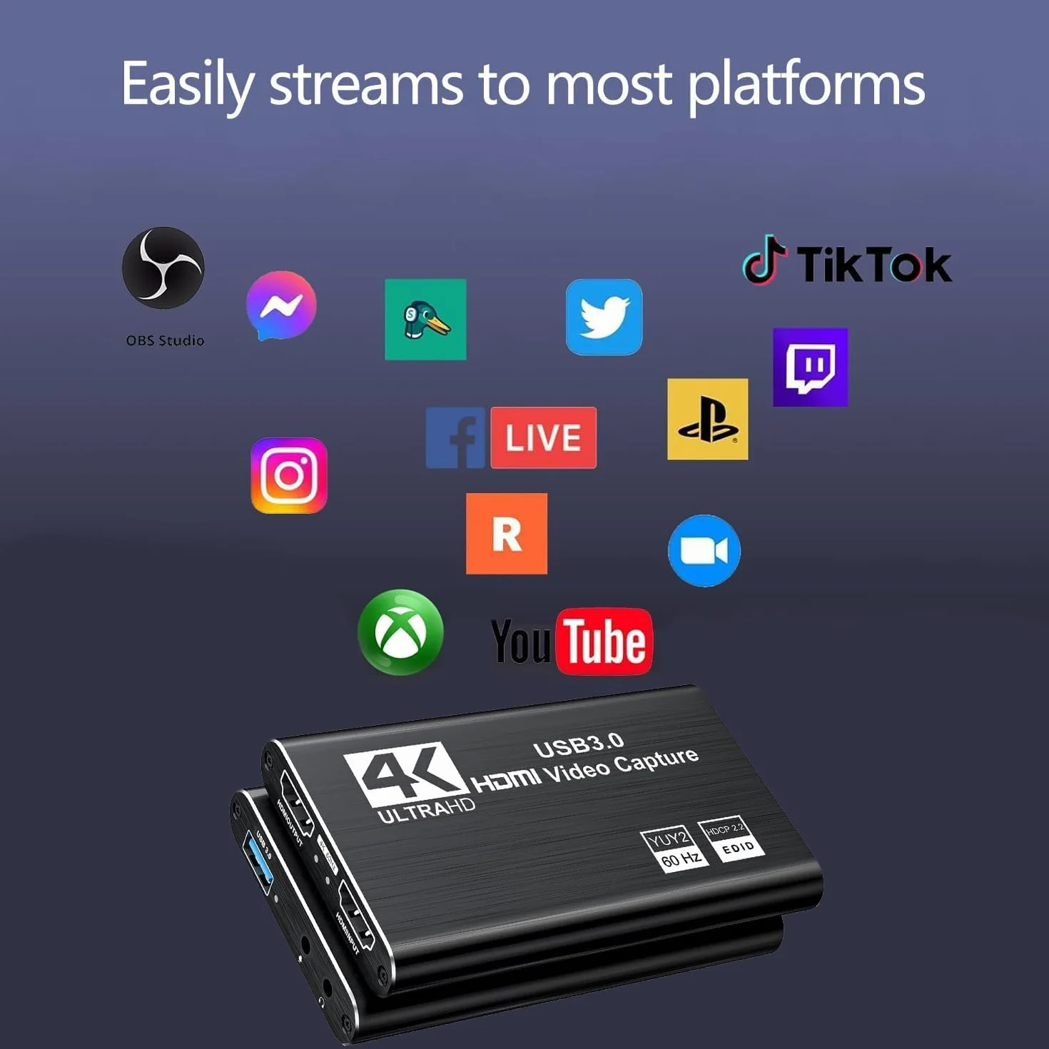 4K HDMI Video Capture Card, USB3.0 1080P 60FPS, Nintendo Switch Capture Card for Streaming, Xbox Series X/S, PS4, OBS (Black)