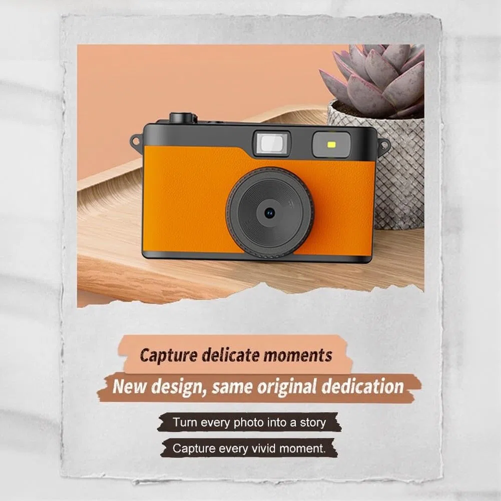 Przenośny aparat cyfrowy w stylu retro, 13 megapikseli, kompaktowa konstrukcja, konfigurowalne filtry, funkcja lampy błyskowej, na święta, imprezy, dla studentów (pomarańczowy)