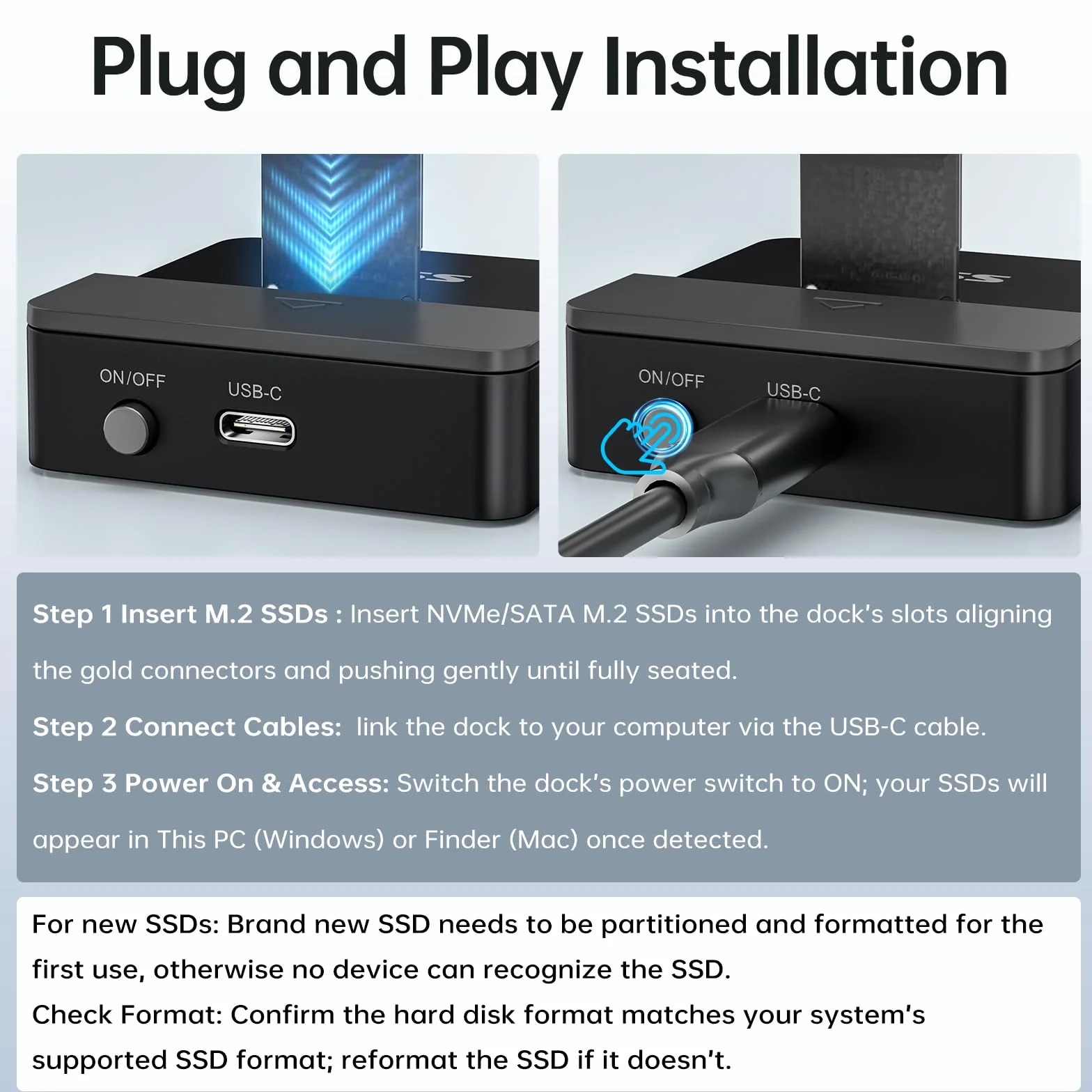SSK Adapter M.2 NVMe i SATA SSD na USB, stacja dokująca M.2 10 Gb/s, obudowa SSD USB 3.2 Gen 2, czytnik M.2 do dysku SSD M/B+M w rozmiarze 22110/2230/2242/2260/2280