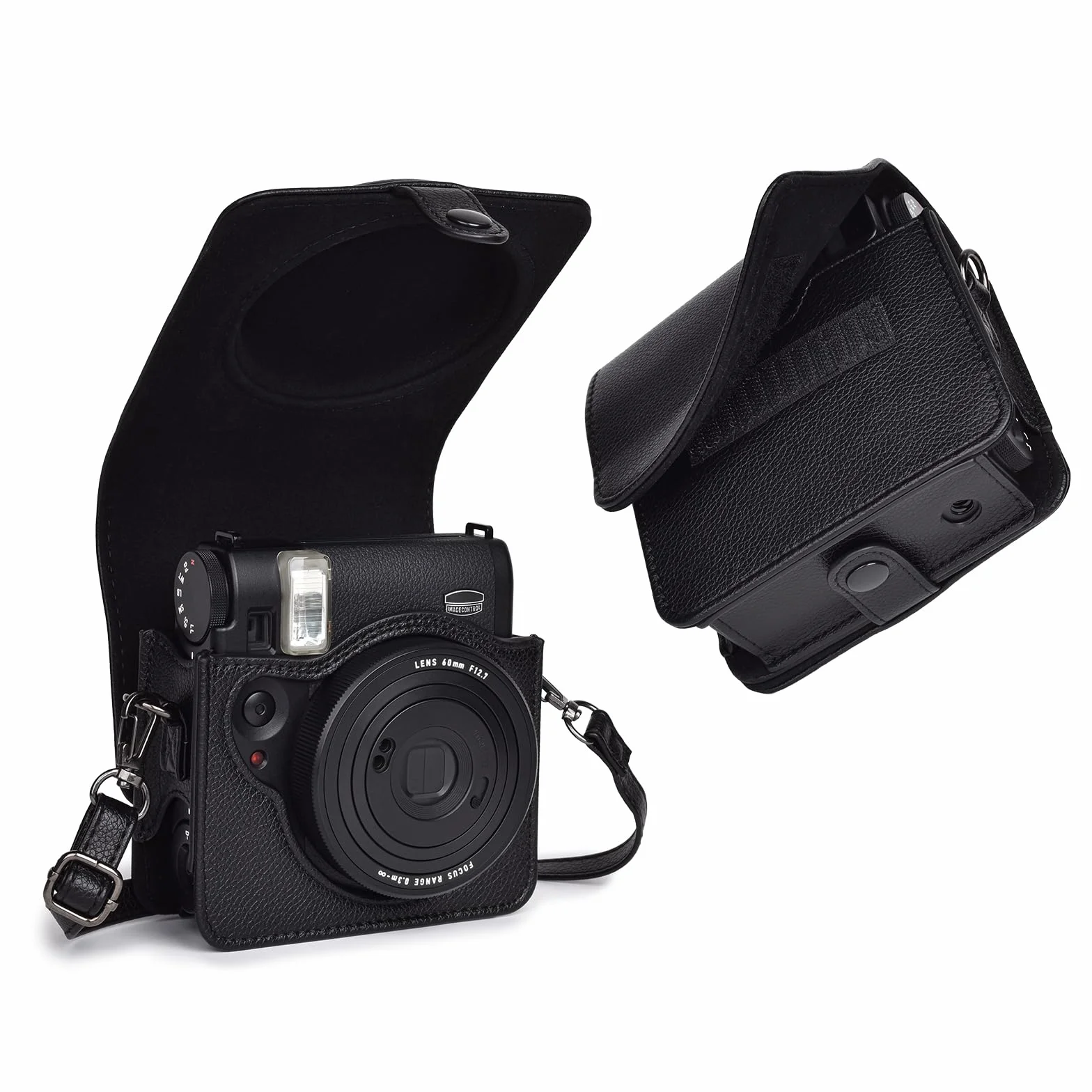 Rieibi Etui na aparat do Instax Mini 99 - Etui ochronne ze skóry PU do aparatu Fujifilm Instax Mini 99 - zdejmowane etui z zapięciem na rzepy - czarne
