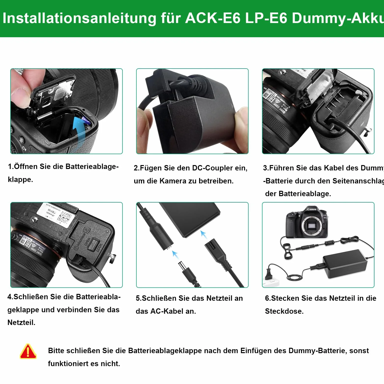 ACK-E6 Zapasowa ładowarka do lustrzanek cyfrowych Canon EOS 70D 7D, EOS 60D 6D, EOS 5D Mark II, EOS 5DS, EOS 5DS-R z inteligentnym chipem w pełni zdekodowanym