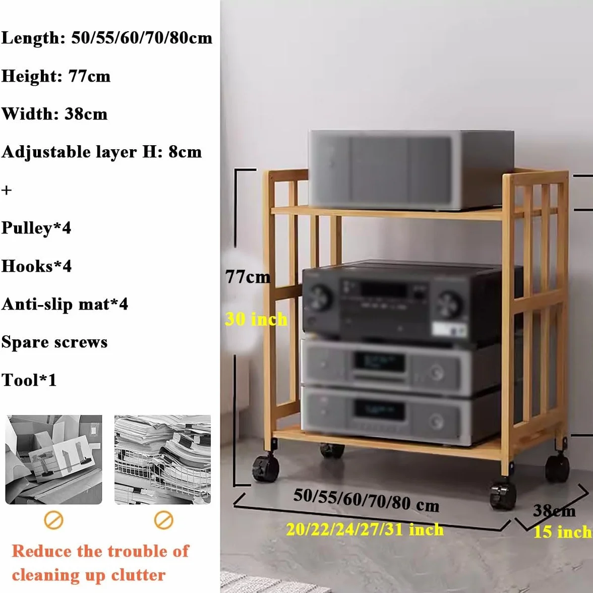 3-poziomowa wieża magazynowa - mobilny stojak na płyty DVD/CD półka audio/wideo na gramofony i sprzęt stereo, idealny do salonu i biura rozrywki