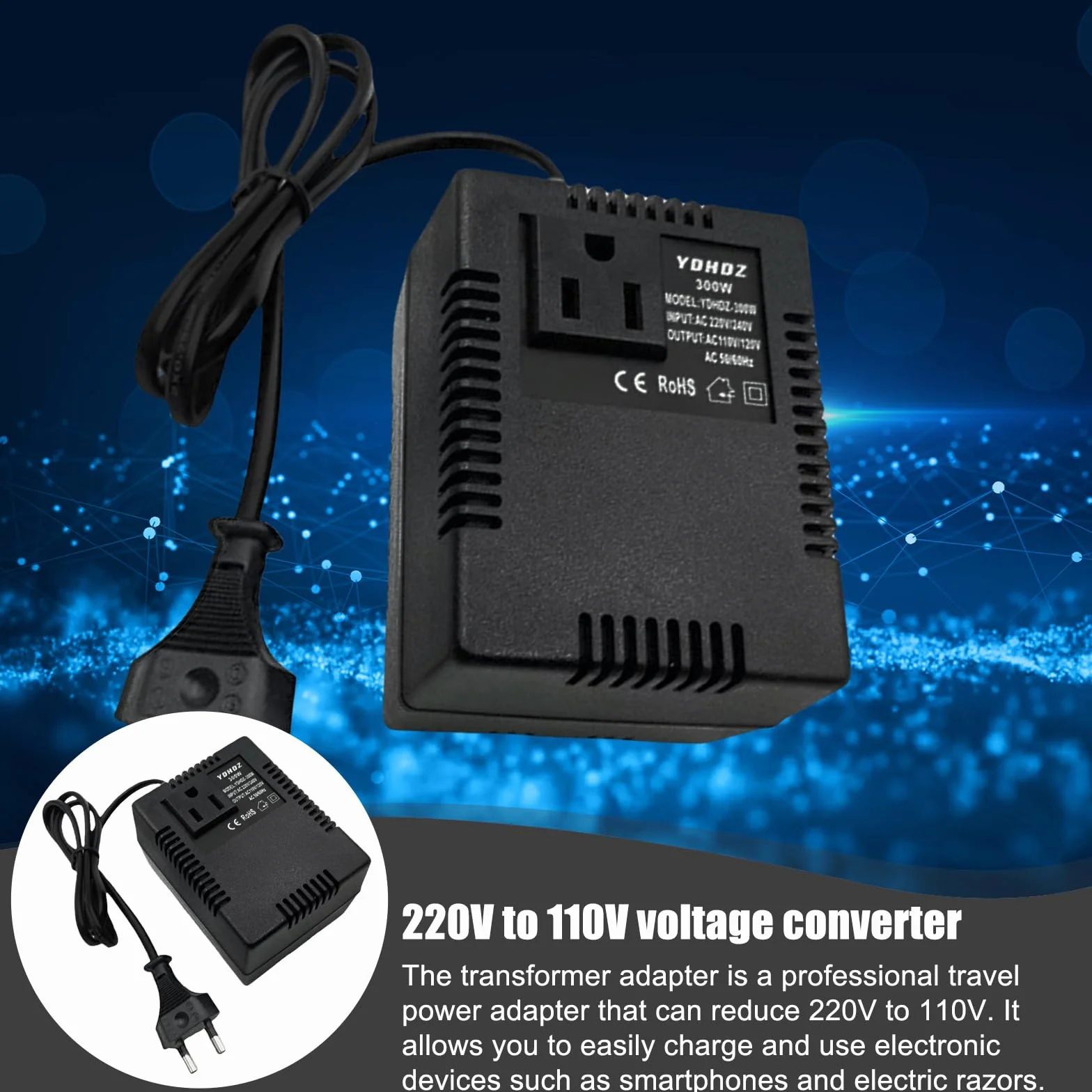 Przetwornica napięcia transformator 220 V na 110 V, 300 W krok w dół konwerter prądu adapter sieciowy adapter podróżny adapter prądu przetwornica napięcia wtyczka EU
