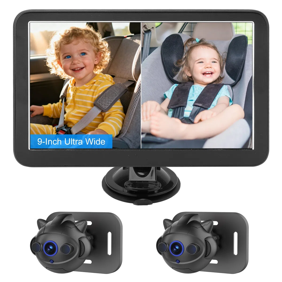 Kamera Samochodowa dla Dzieci 9-calowy Monitor 1080P Podwójny kanał dla Zwierząt Dziecięcych Skierowanych Tyłem do Kierunku Jazdy, Wyraźny Obraz w dzień i w Nocy, łatwa Instalacja