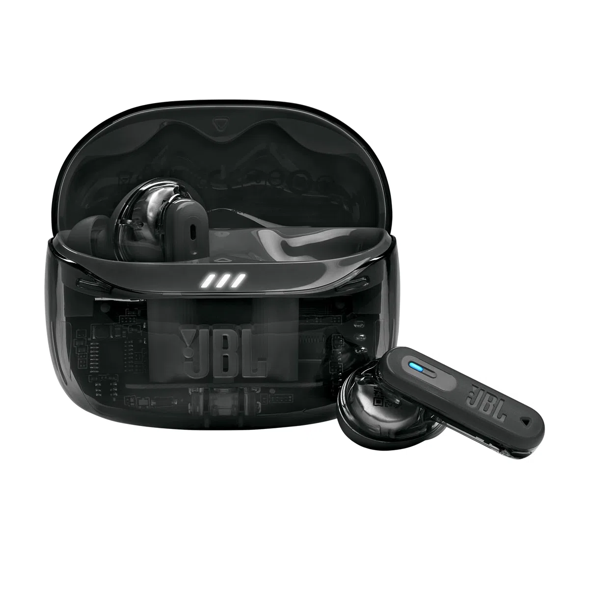 JBL Tune Beam Ghost 2, Bezprzewodowe Słuchawki Douszne, Black Ghost | Bluetooth z Redukcją Szumów i 48 H Odtwarzania na Baterii, Wodoodporne IP54, z Wielopunktowym Złączem i Zamkniętą Konstrukcją