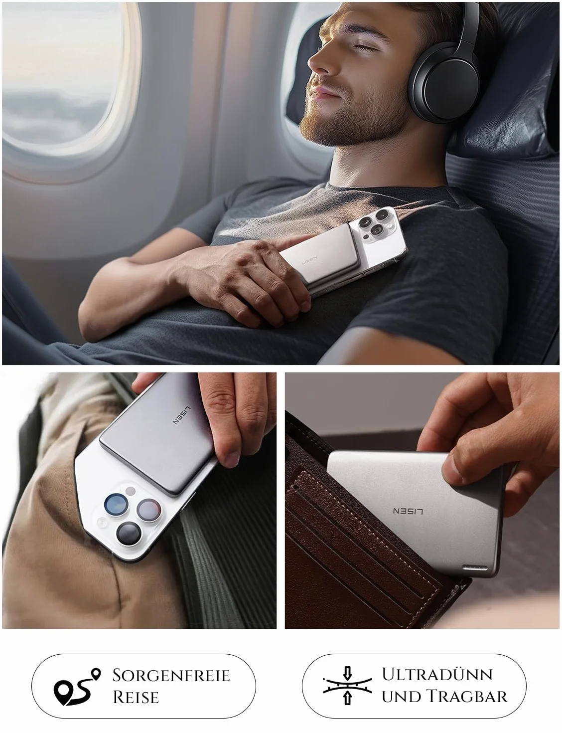 LISEN Power Bank Magsafe iPhone,Ultra Slim Battery Magsafe Magnetic PowerBank (szary tytanowy)