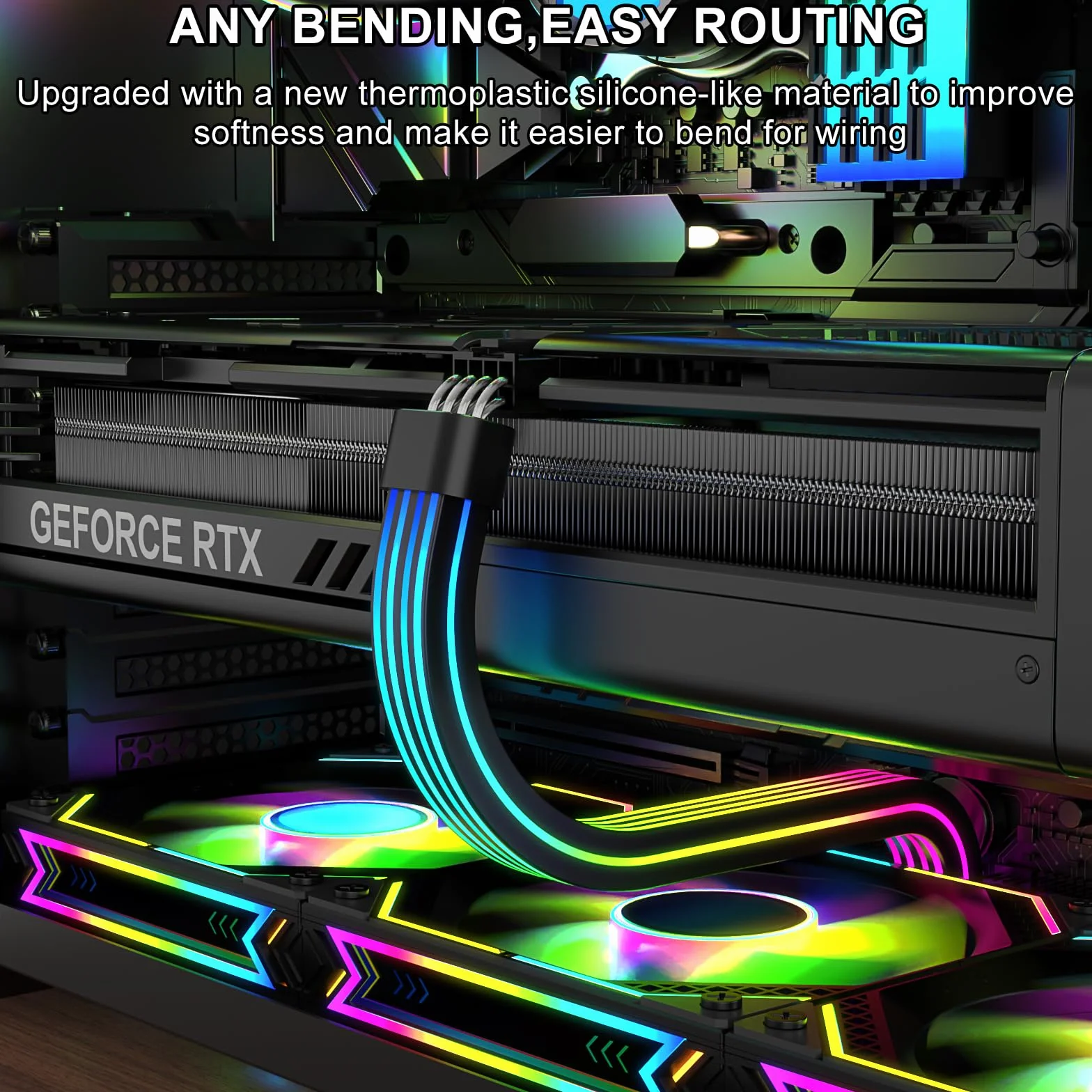 Sirlyr 8-pinowy kabel PCIE RGB, jasne kable GPU ARGB przedłużacz do RTX 3060 4060 4070 Radeon RX 6600 580 zasilacz karty graficznej 5V3Pin PC obudowa akcesoria czarny