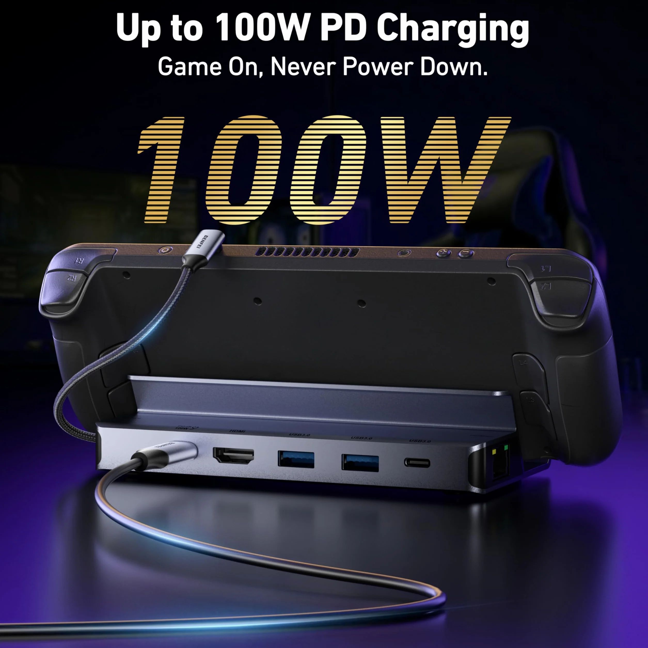 BENFEI Stacja dokująca Steam Deck (OLED)/ROG Ally/Legion Go, koncentrator USB C 6 w 1 z HDMI 4K przy 60 Hz, Ethernet 1 Gb/s, 1 x USB C 2 x port USB 3.0, ładowanie PD 100 W