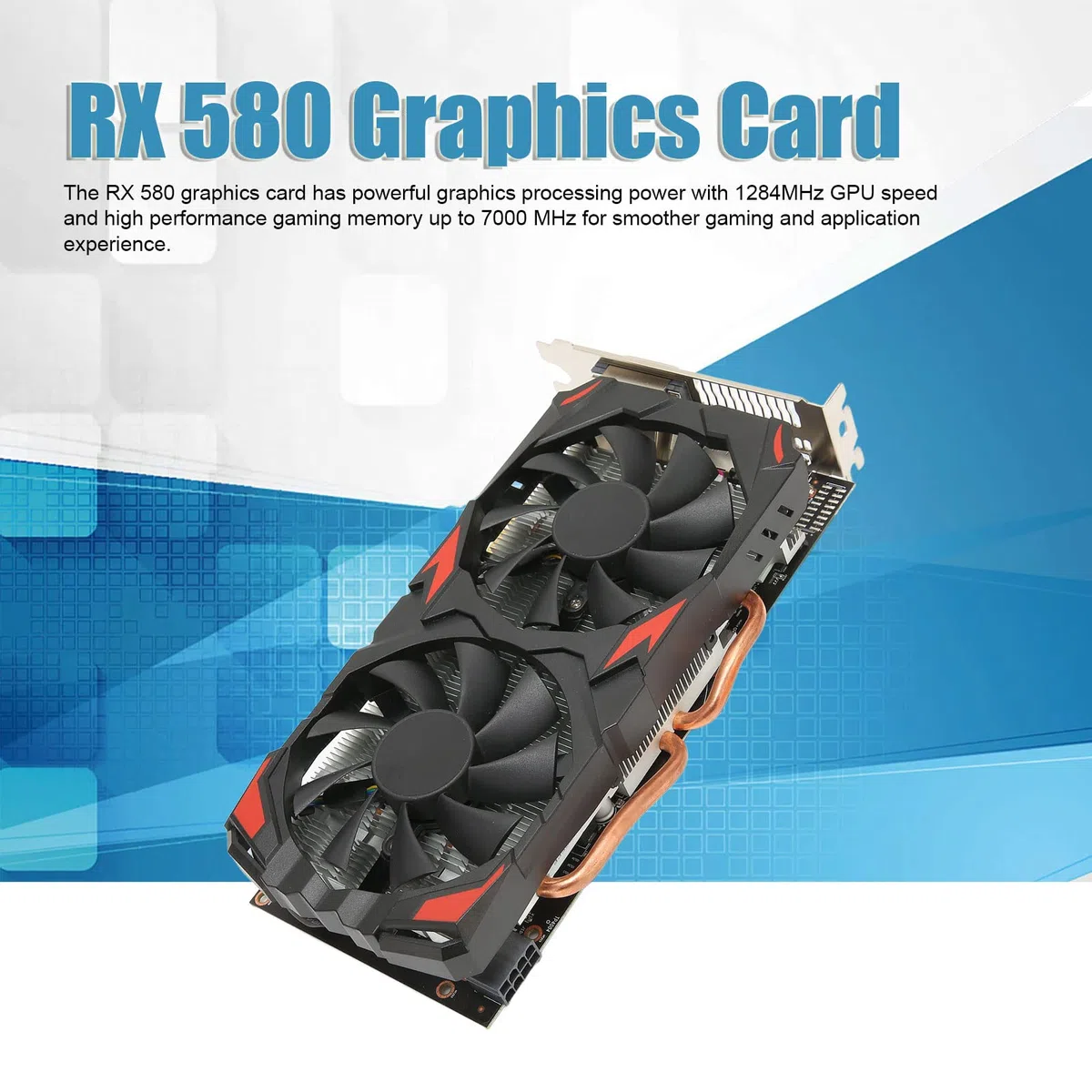 Akozon Karta graficzna RX 580, 8 GB GDDR5 256bit, obsługa 8K 2 wentylatory chłodzące PCI Gaming 16 Express 3.0 do domowego biura z podwójnym DP HDML DVI Plug and Play karty komputerowe