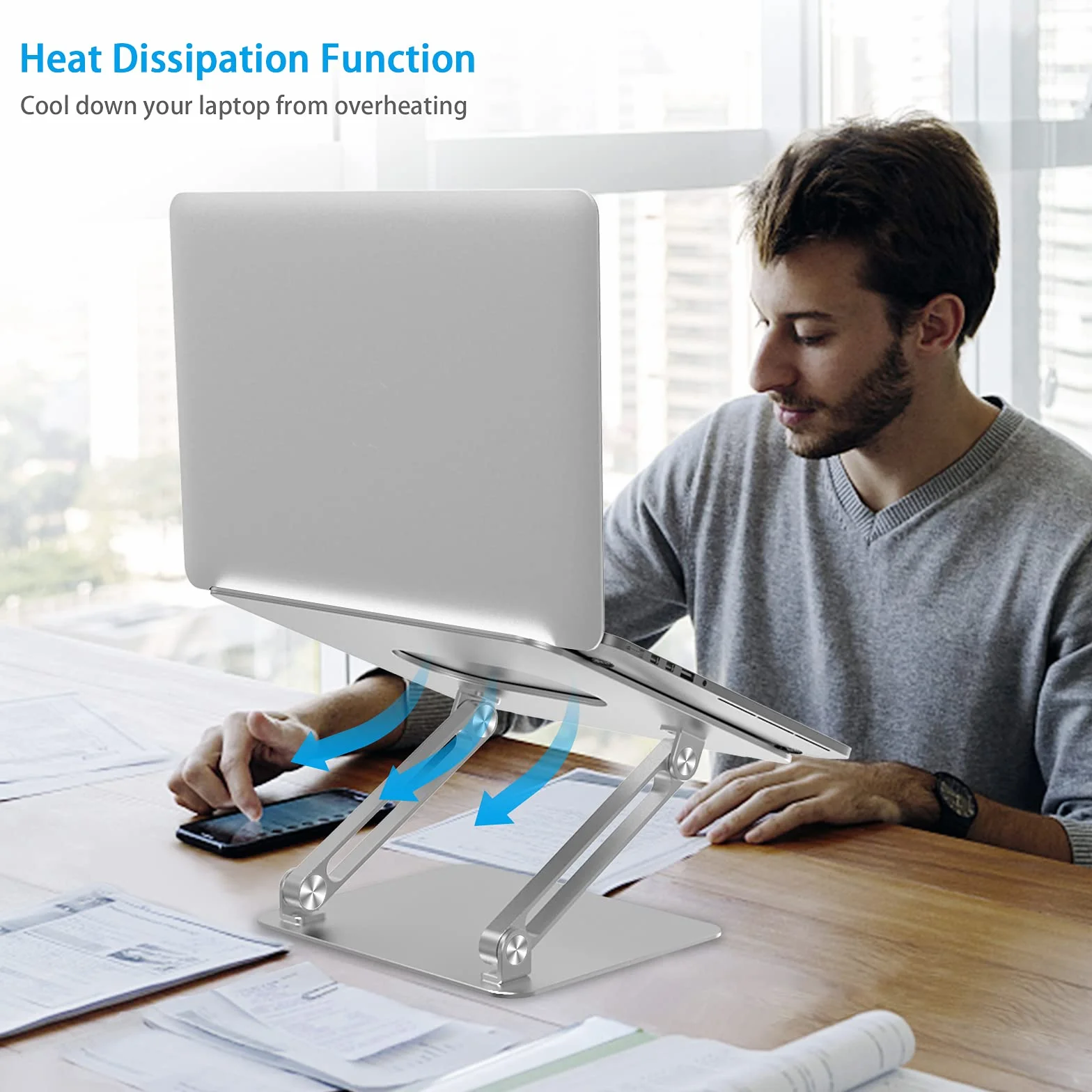 BoYata Stojak na laptopa z regulacją kąta, z funkcją Heat-Vent, kompatybilny z notebookami i laptopami (10-17 cali) MacBook Pro/Air, Surface Laptop, Samsung, notebook HP (Srebrny)