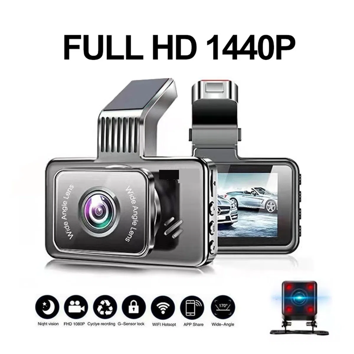 Kamera samochodowa 1440P Rejestrator jazdy Samochodowa kamera HD Dwuobiektywowy Wbudowany rejestrator DVR Dashcam Podwójne nagrywanie Ukryty monitoring Super Widzenie Nocne(Single Lens-NO Card)