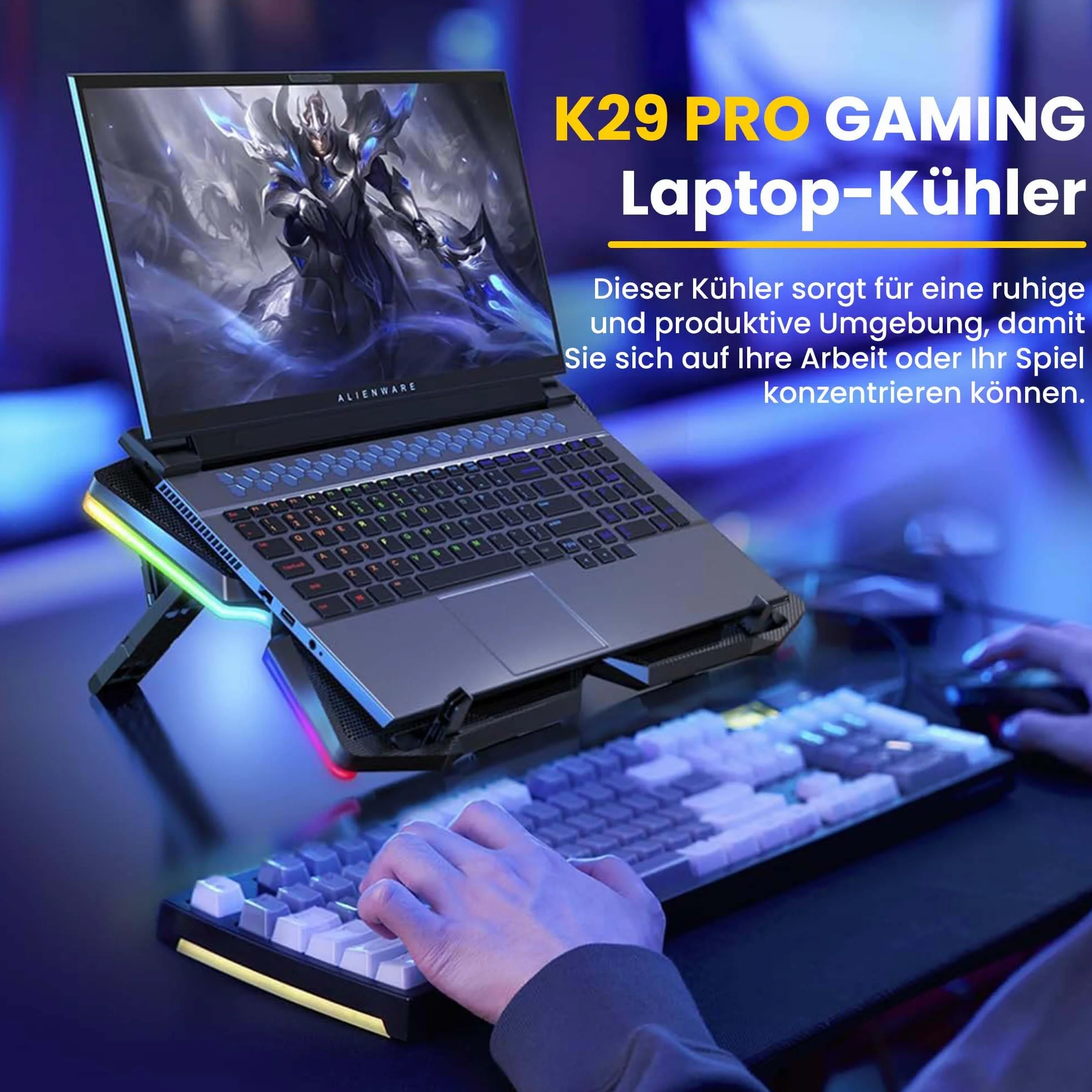Offgridtec Chłodnica do laptopa K25 Pro, wentylowany stojak z 4 cichymi wentylatorami, 2 porty USB, regulacja wysokości