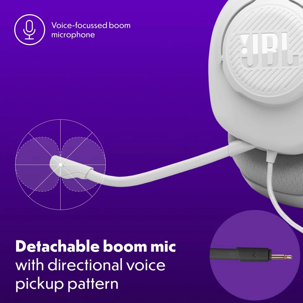 JBL Quantum 100 M2 Słuchawki Przewodowe z Mikrofonem, 3,5 mm, Białe