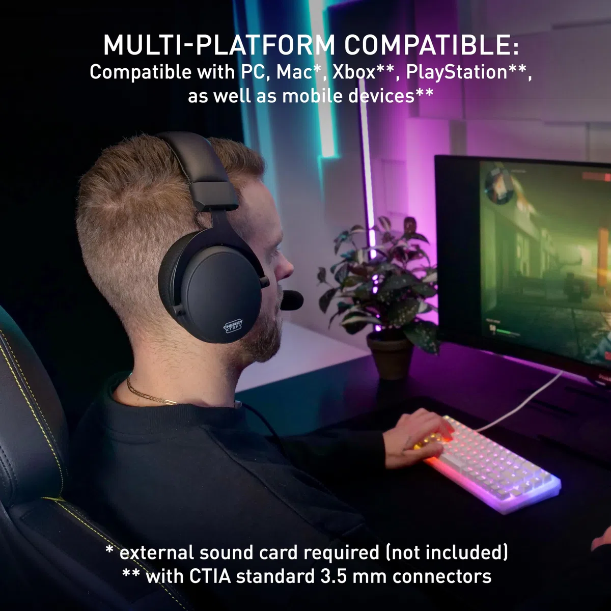 CHERRY XTRFY H2, Profesjonalny Zestaw Słuchawkowy Do Gier, Zoptymalizowany Pod Kątem E-Sportu, Duże Nauszniki z Pianką z Pamięcią Kształtu, Pleciony Kabel, Czarny
