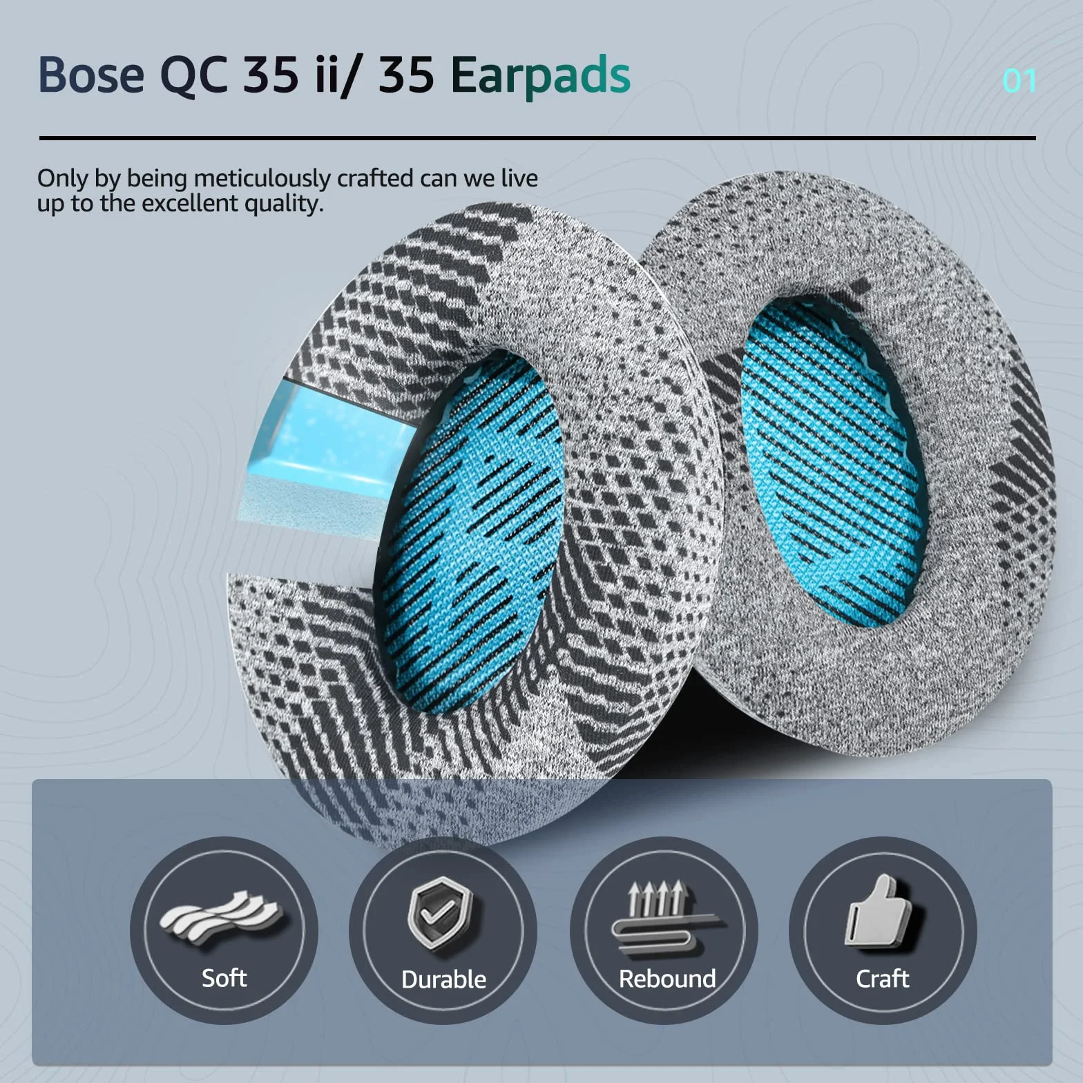 Cooling-Gel QuietComfort 35 / QC 35ii wymienne nauszniki do słuchawek Bose, kompatybilne z Bose QC45 QC35 QC25 QC2 QC15/ Around-Ear 2 AE2i AE2w/ SoundTrue i SoundLink Series (szara tkanina)