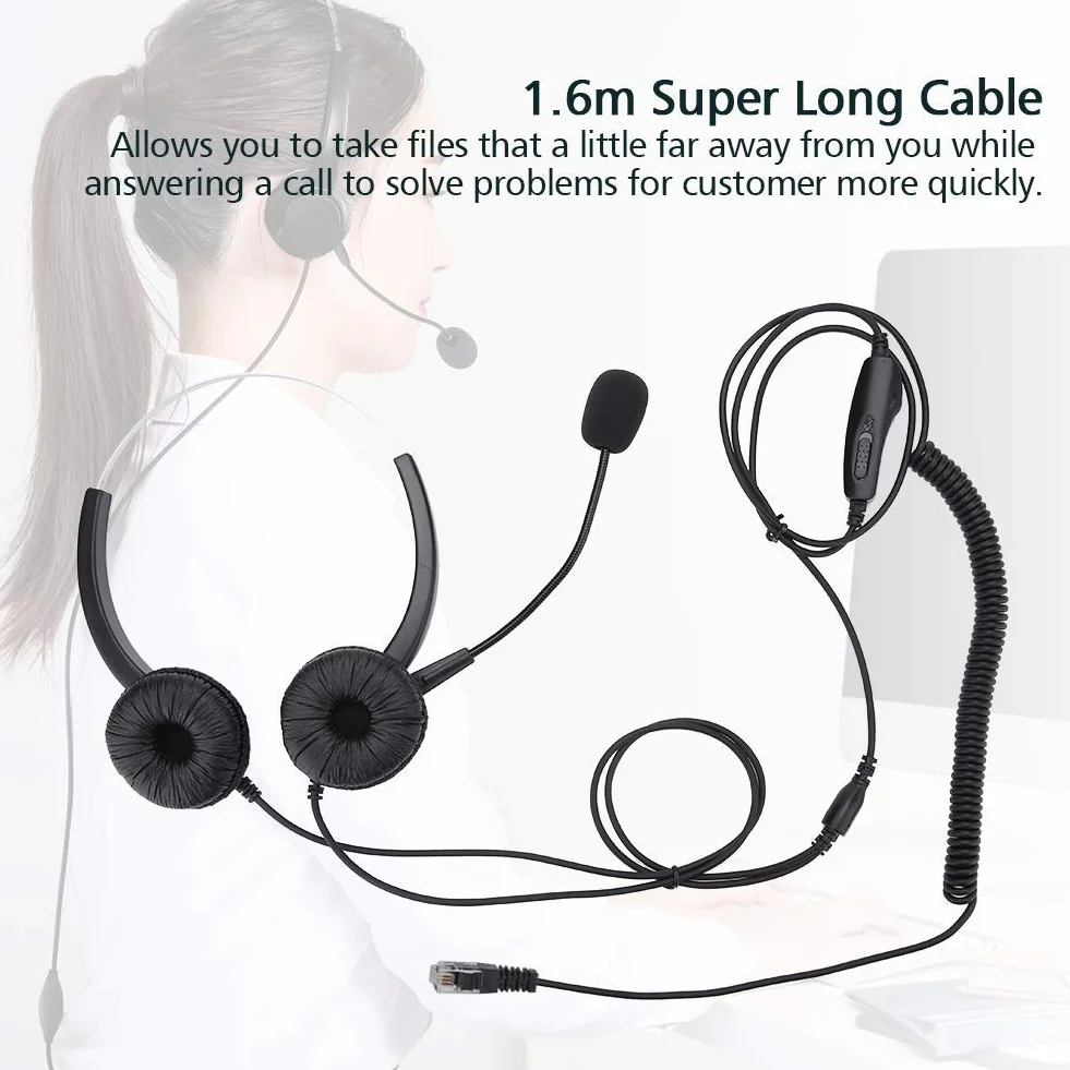 Call Center zestaw słuchawkowy z redukcją szumów, super trwały, wtyk RJ9 Call Center Headphones zestaw słuchawkowy do profesjonalnych telefonów telefonicznych/połączeń sieciowych VOIP, wygodne noszenie