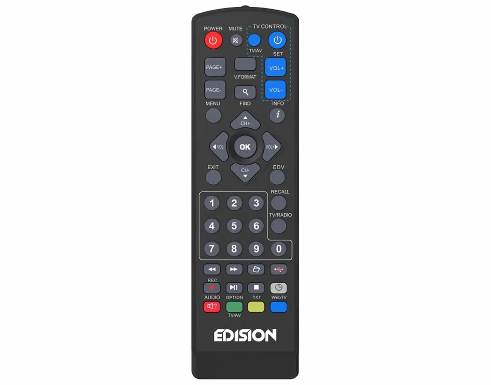 EDISION Universal Remote Control EDI-RCU 1 Learn - 2-in-1 Programmable for TV i Receiver, Kompatybilny z PICCO T265+ i NANO T265+