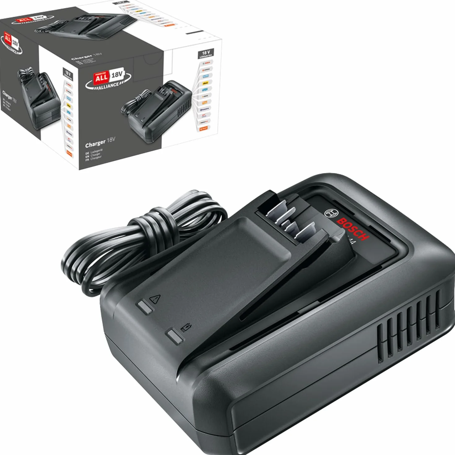 Bosch szybka ładowarka AL 18V-44 (system 18V, czas ład. ak. 2,0/2,5/4,0/6,0 Ah: 34/44/59/87 min, zintegrowany uchwyt ścienny)