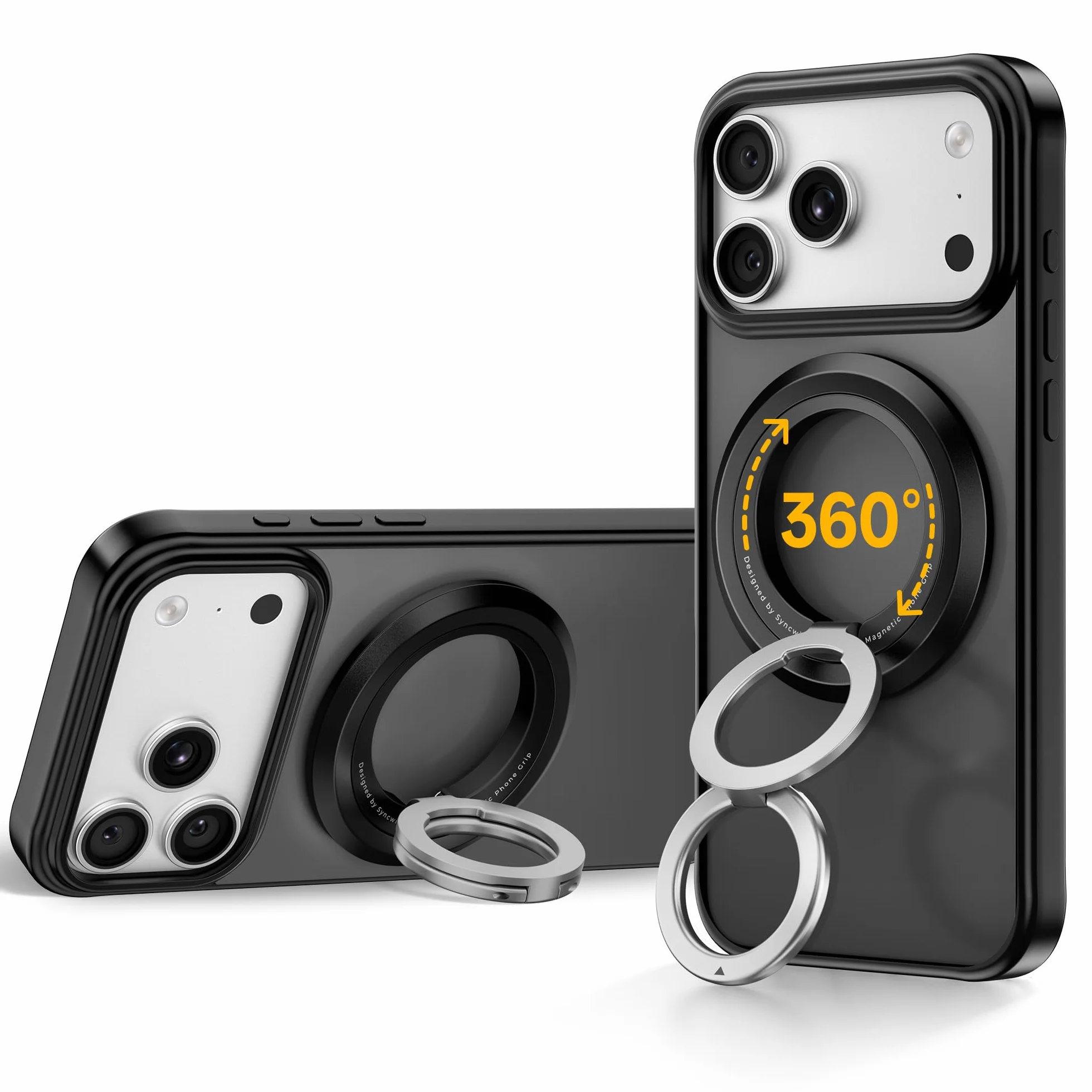 SYNCWIRE Uchwyt na telefon MagSafe, obracany o 360°, magnetyczny uchwyt na telefon komórkowy, dwustronny, magnetyczny, kompatybilny z iPhone 17, 16, 15, 14, 13, 12 Pro Max, pasuje do akcesoriów