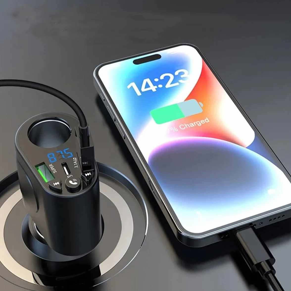 Ubric Transmiter FM Auto Bluetooth PD typ C szybka ładowarka do gniazda zapalniczki samochodowej wskaźnik napięcia