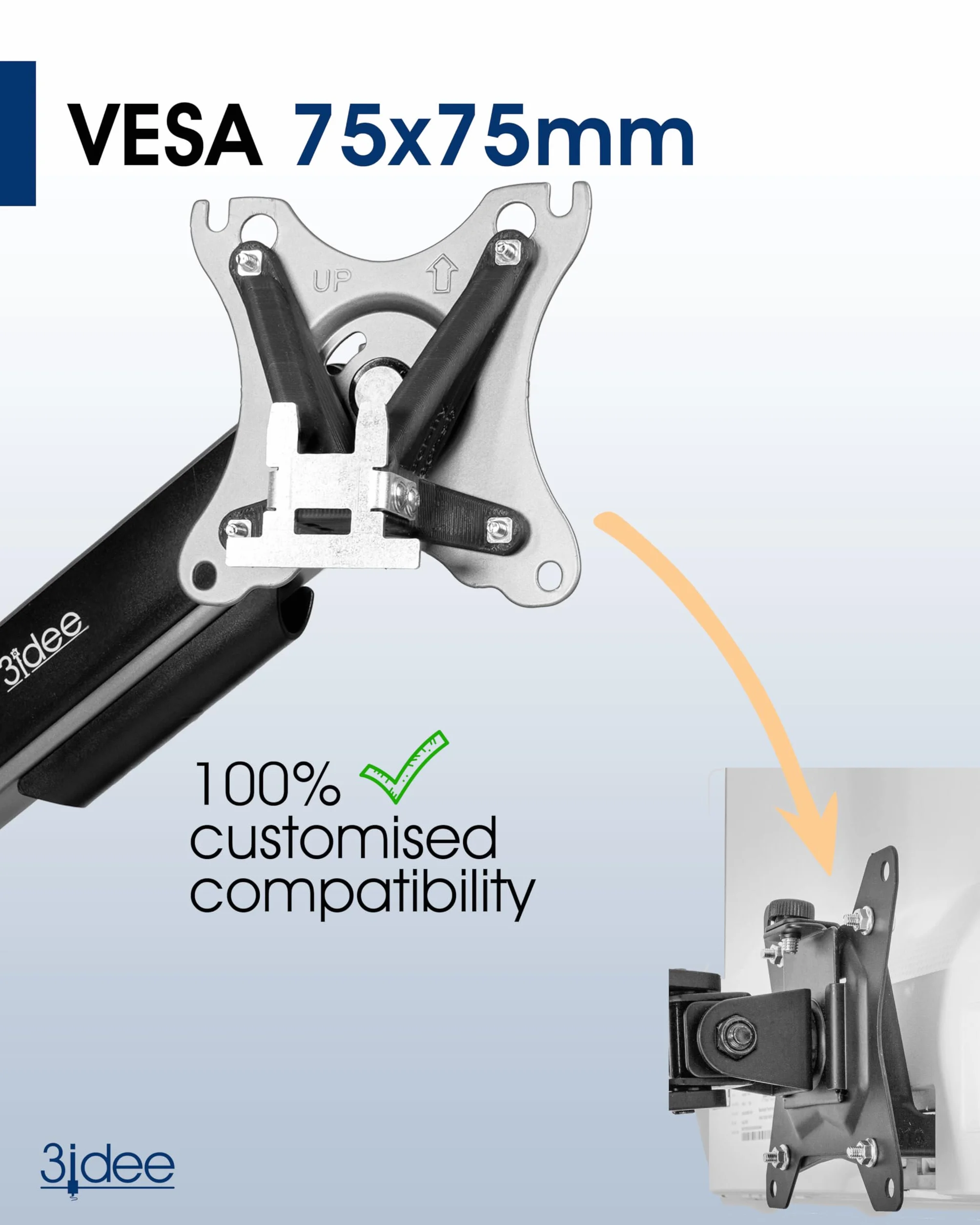 3IDEE Adapter VESA kompatybilny z monitorami Acer (HA240Y, R240HY, SB220, SB230, RT270, R221Q, R241Y, G227, G237, G247, G257, SA240Y, SA220, SA230) - w zestawie zestaw śrub - 75x75mm