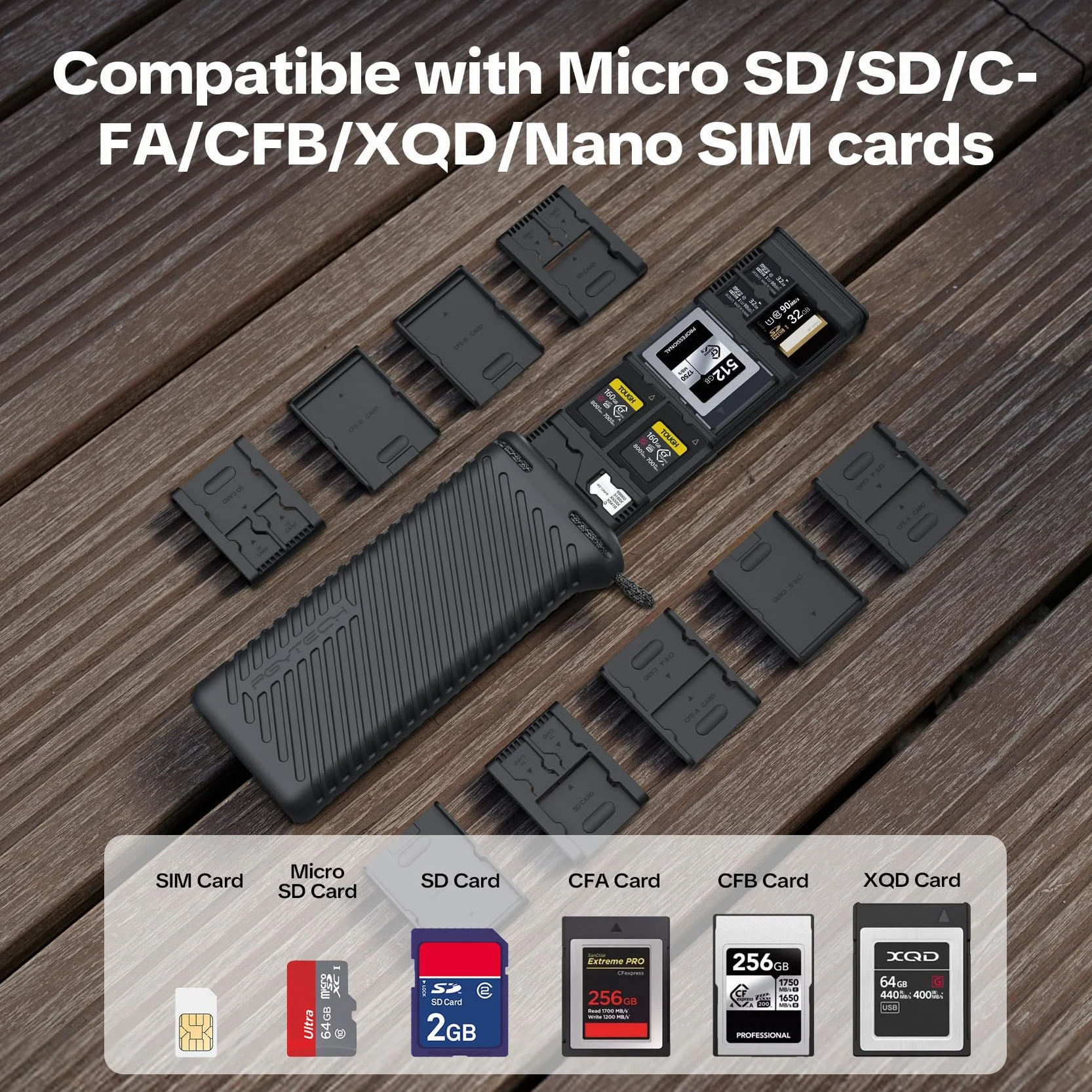 PGYTECH CreateMate Etui na Karty Pamięci, 18 Konfigurowalnych Slotów na SD/CF/XQD/SIM, IP54 Wodoodporny/Pyłoszczelny, Stop Aluminium+Sylikon z Karabinkiem dla Fotografów